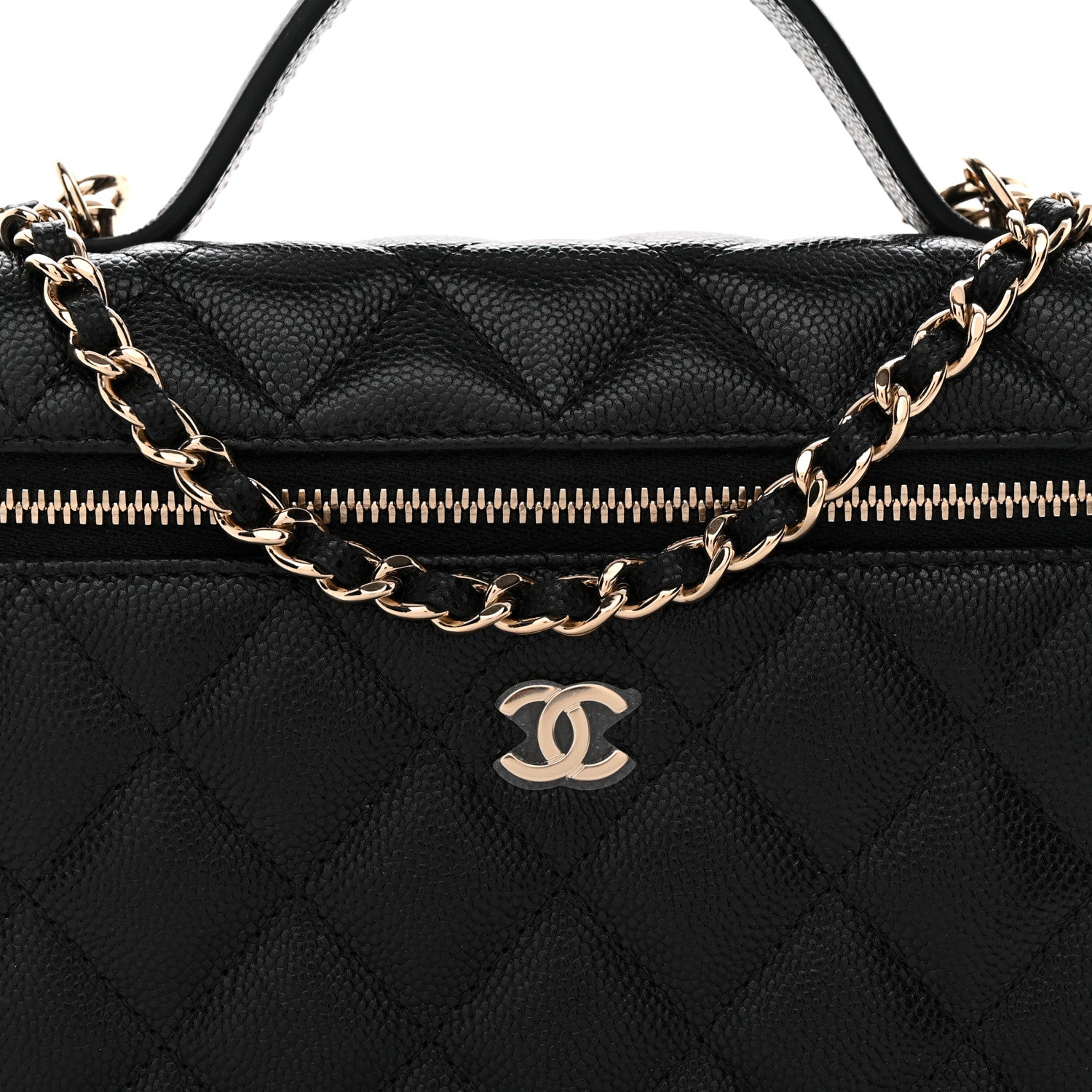 Caviar Quilted Top Handle Slim Vanity With Chain Black