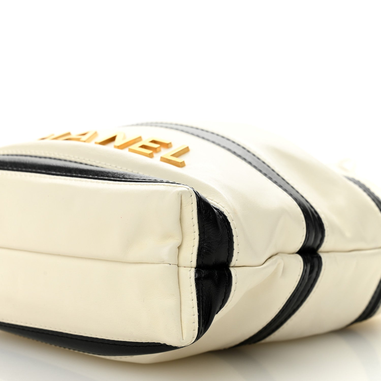 Shiny Calfskin Striped Mini Chanel 22 White Black