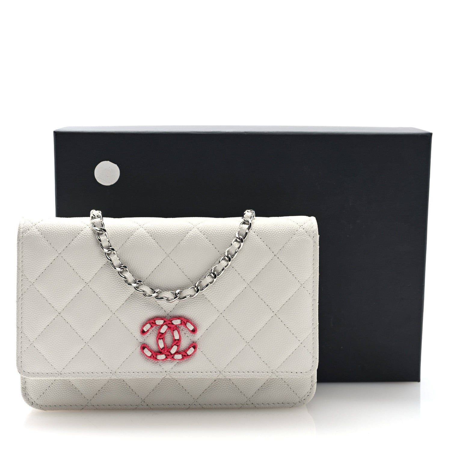 Caviar Quilted Chanel 19 Wallet on Chain WOC White Pink