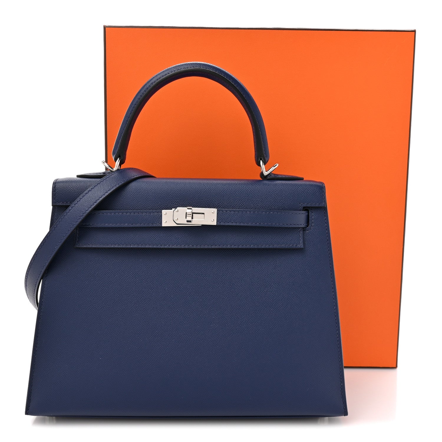 Madame Calfskin Kelly Sellier 25 Bleu Encre