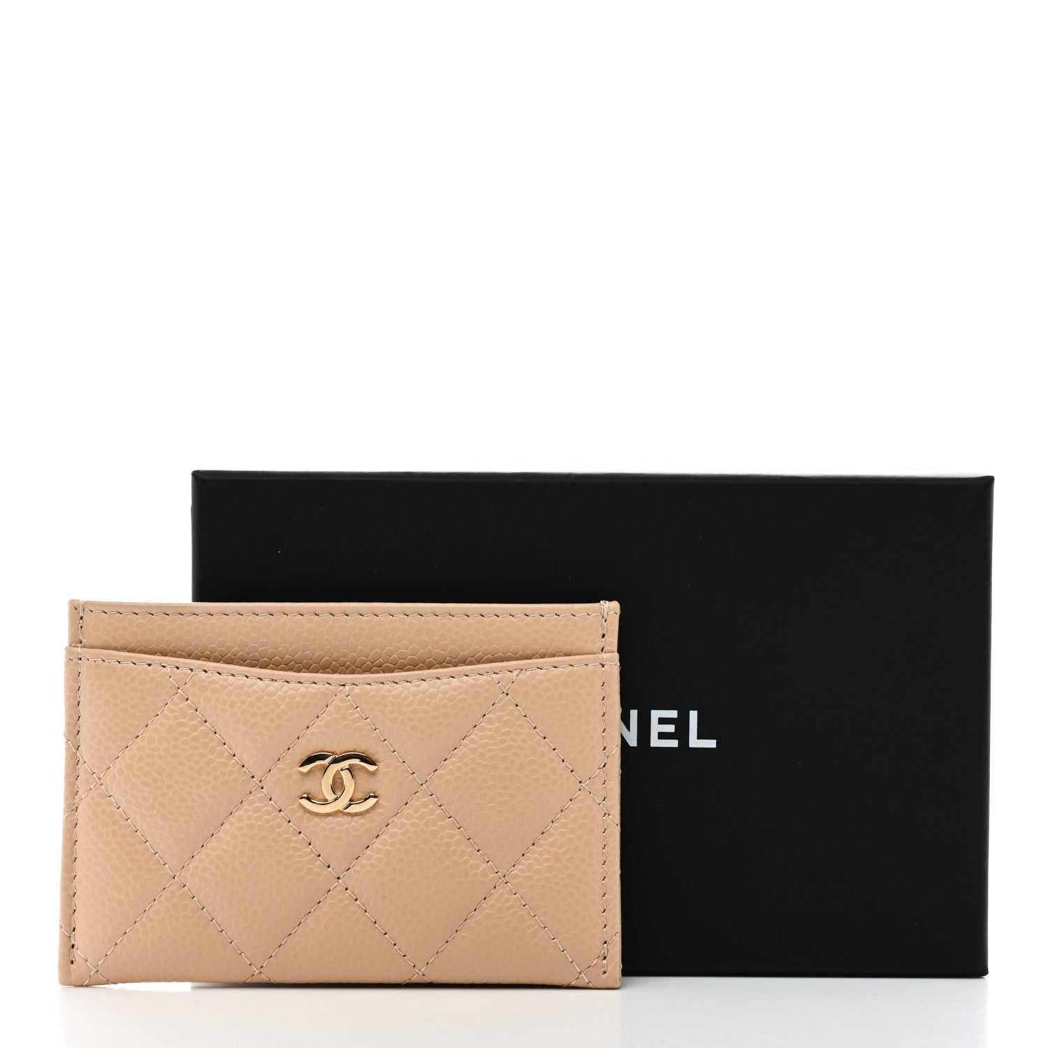 Caviar Quilted Card Holder Beige