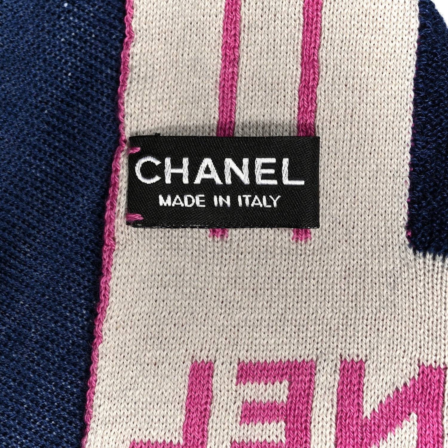 Cashmere Silk Cotton Knit CC Scarf Blue Pink White