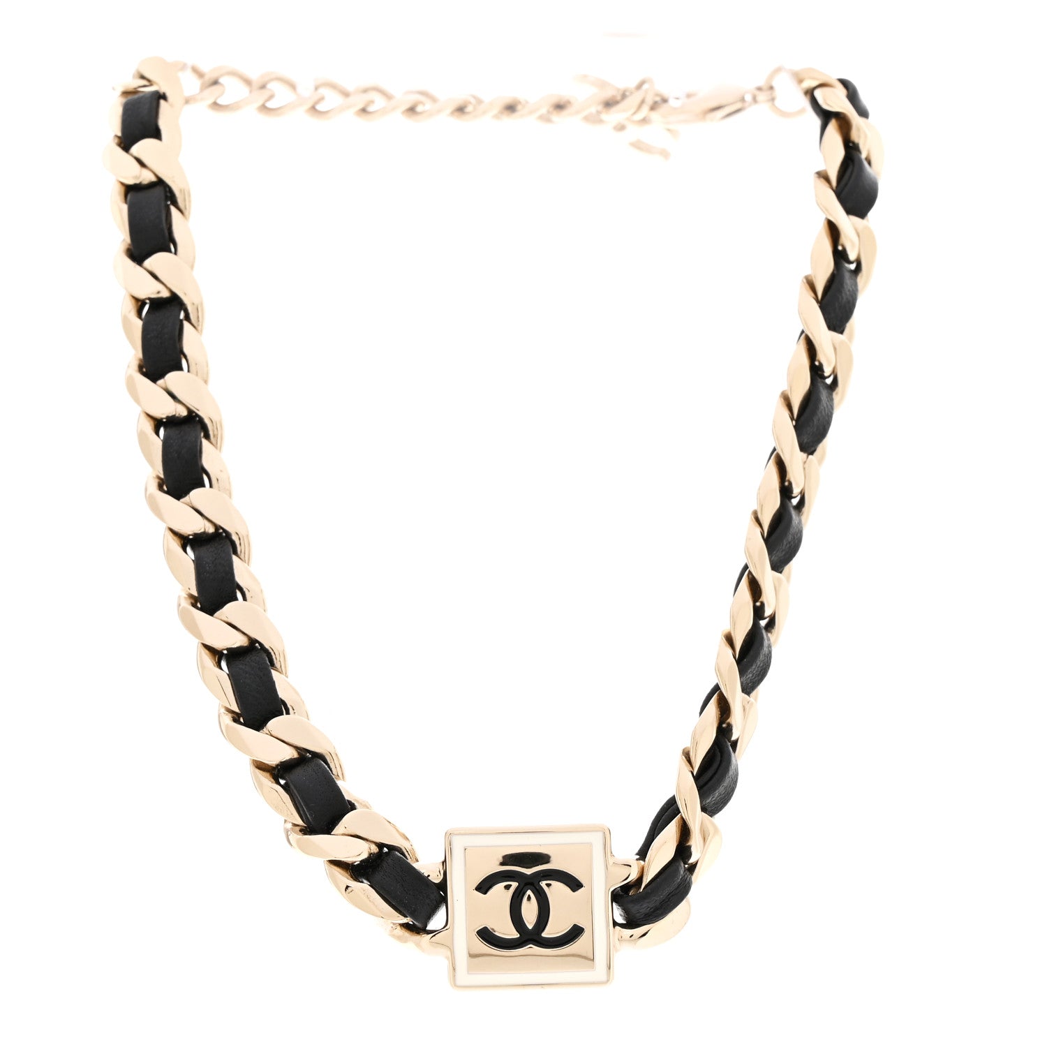 Metal Lambskin CC Square Choker Gold Black White