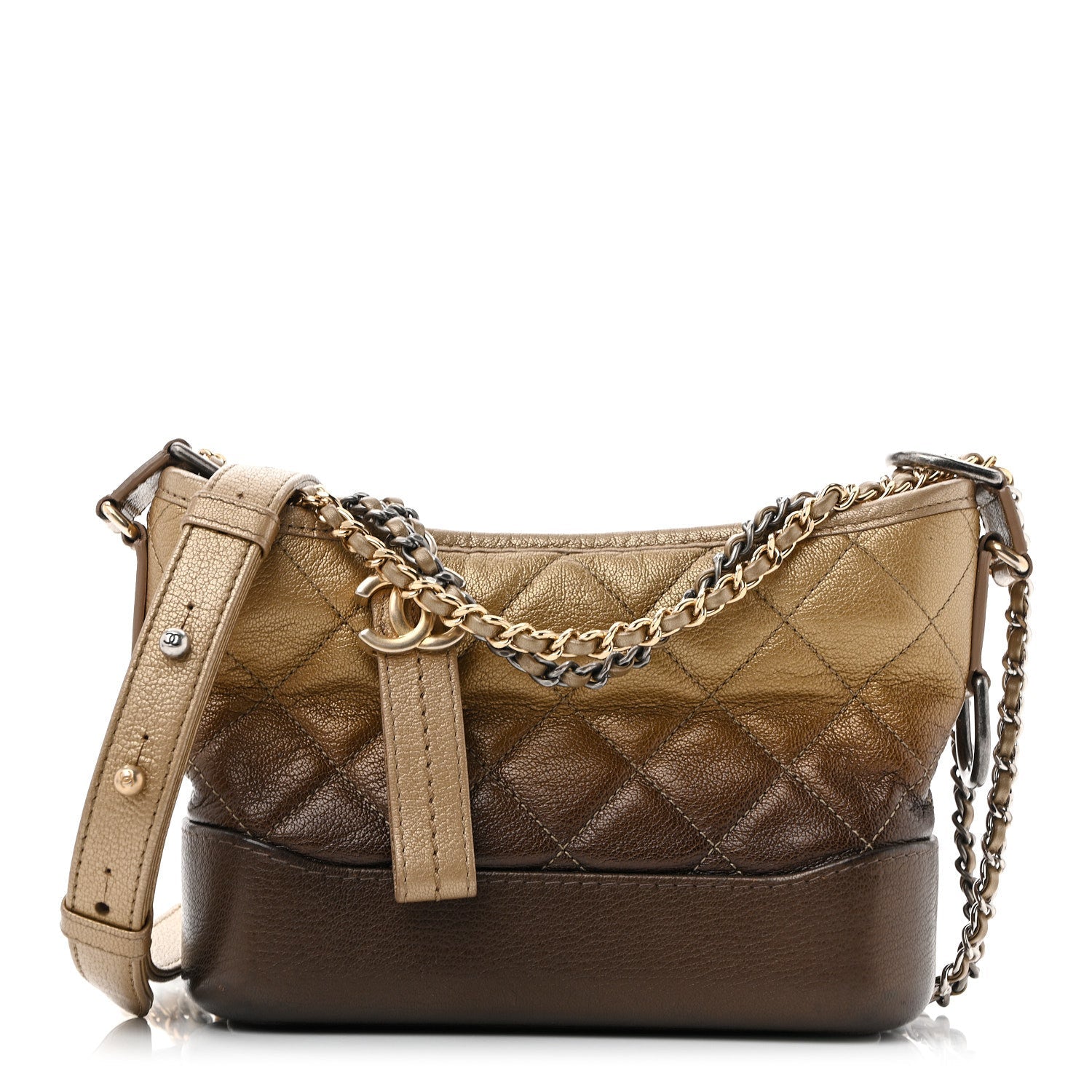 Metallic Goatskin Quilted Small Gabrielle Hobo Gold Bronze