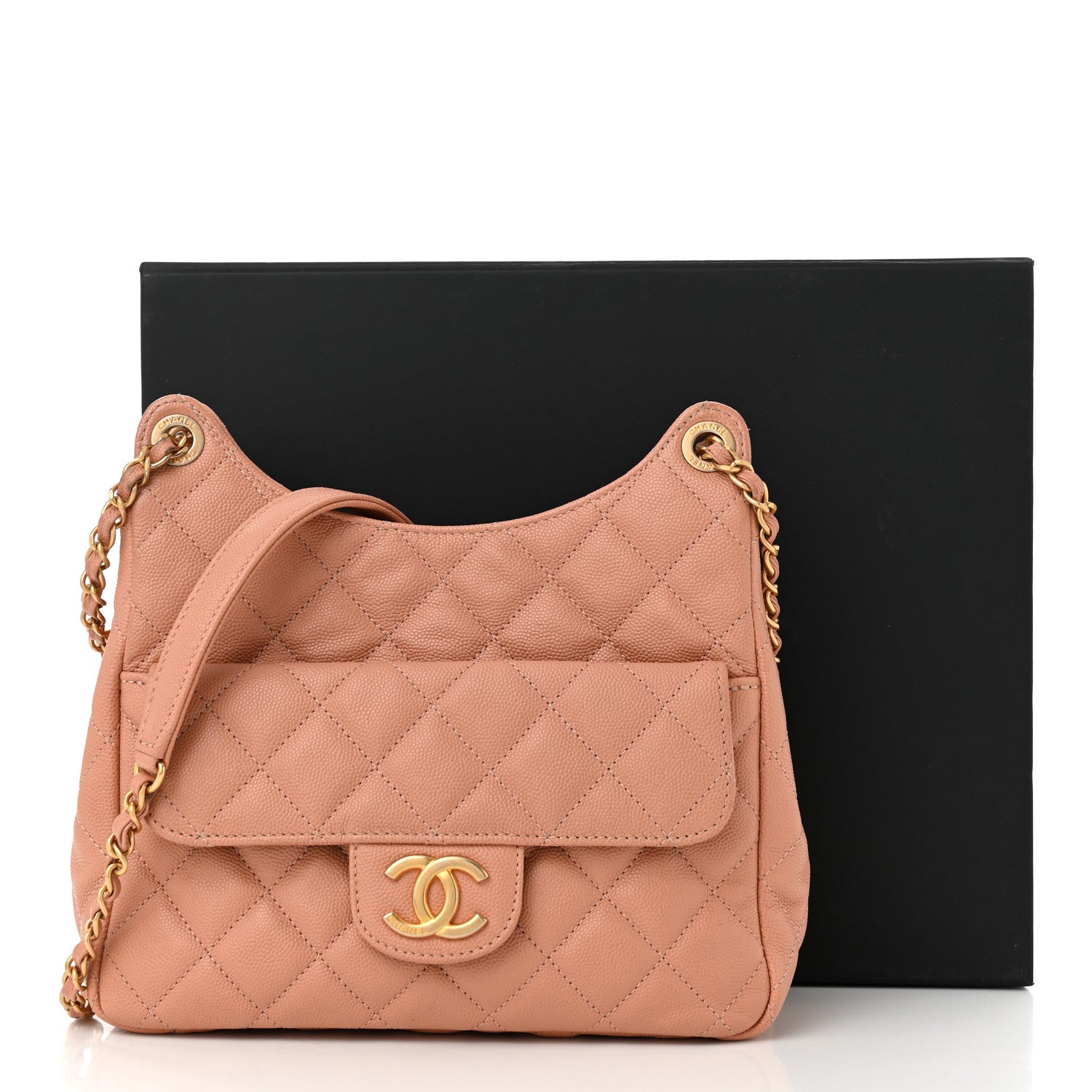 Caviar Quilted Wavy CC Hobo Beige
