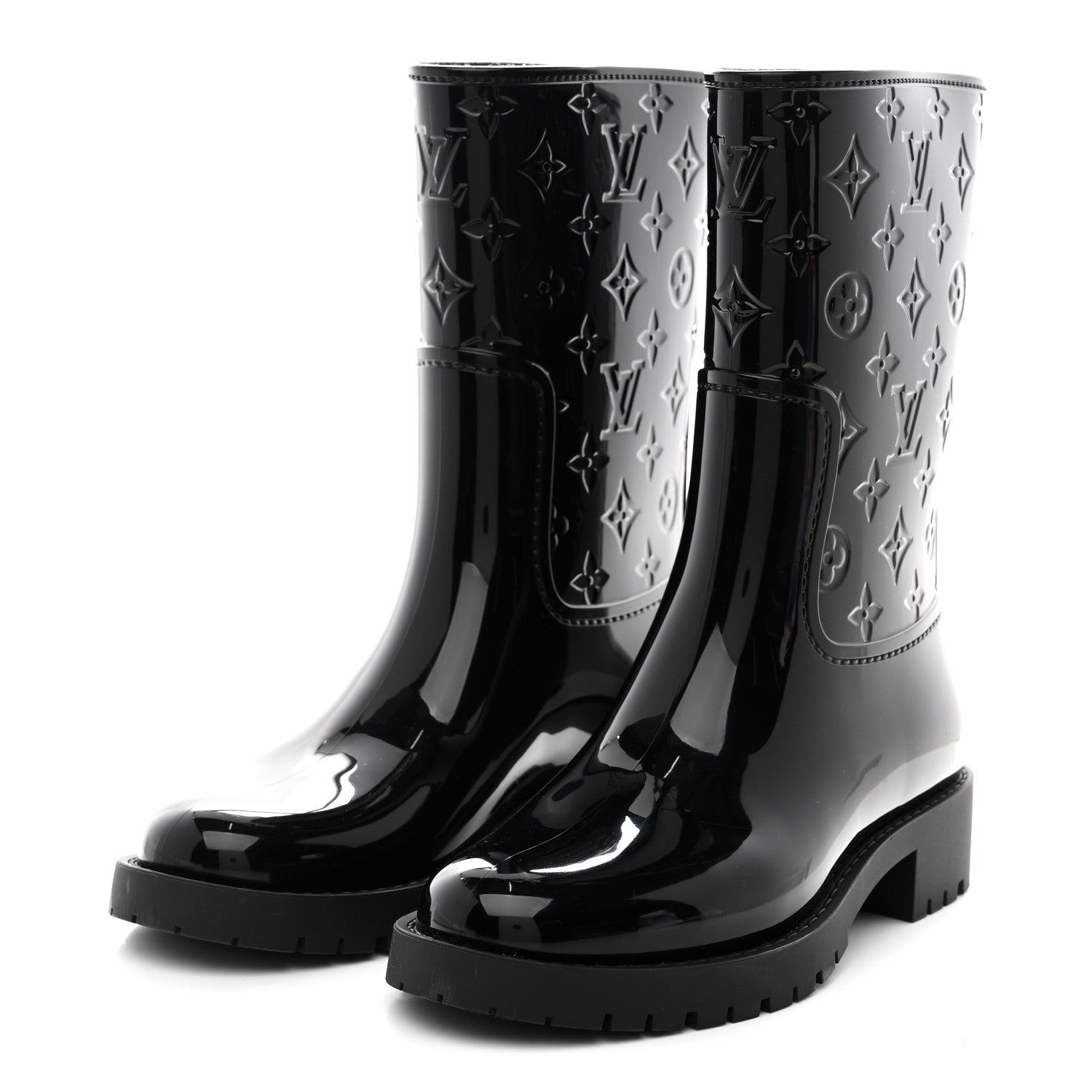 Rubber Embossed Monogram Drops Flat Half Boots 37 Black