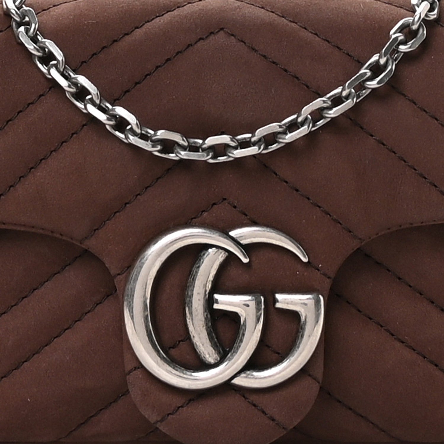 Nubuck Matelasse Mini GG Marmont Shoulder Bag Dark Brown