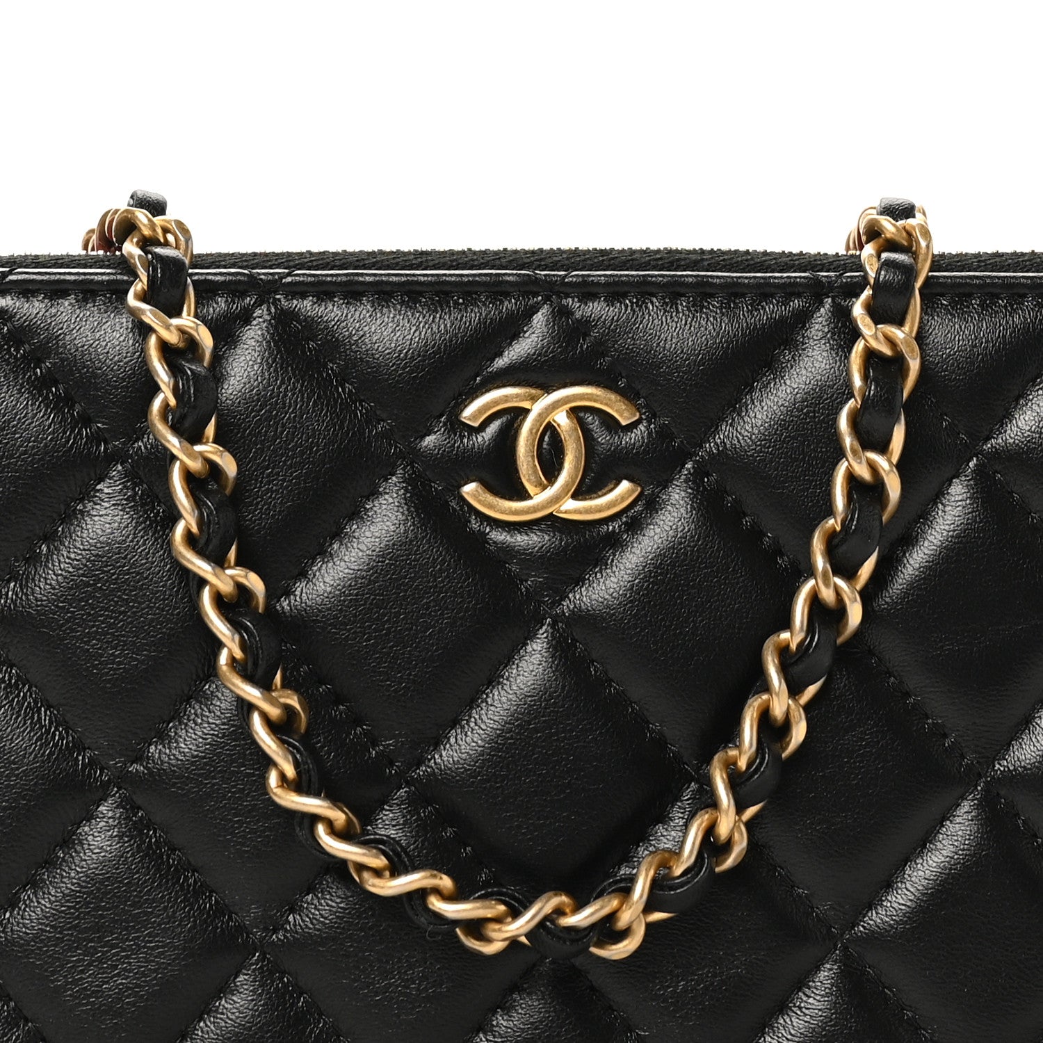 Lambskin Quilted Small Clutch With Chain Black