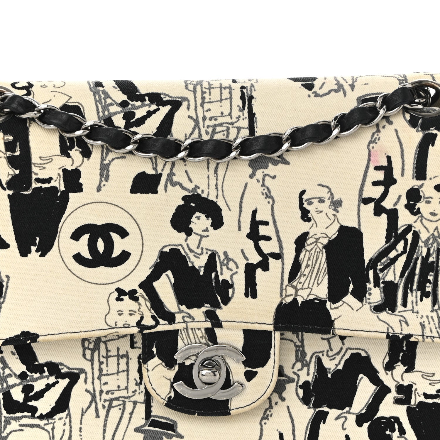 Canvas Coco Icons Medium Double Flap Black White