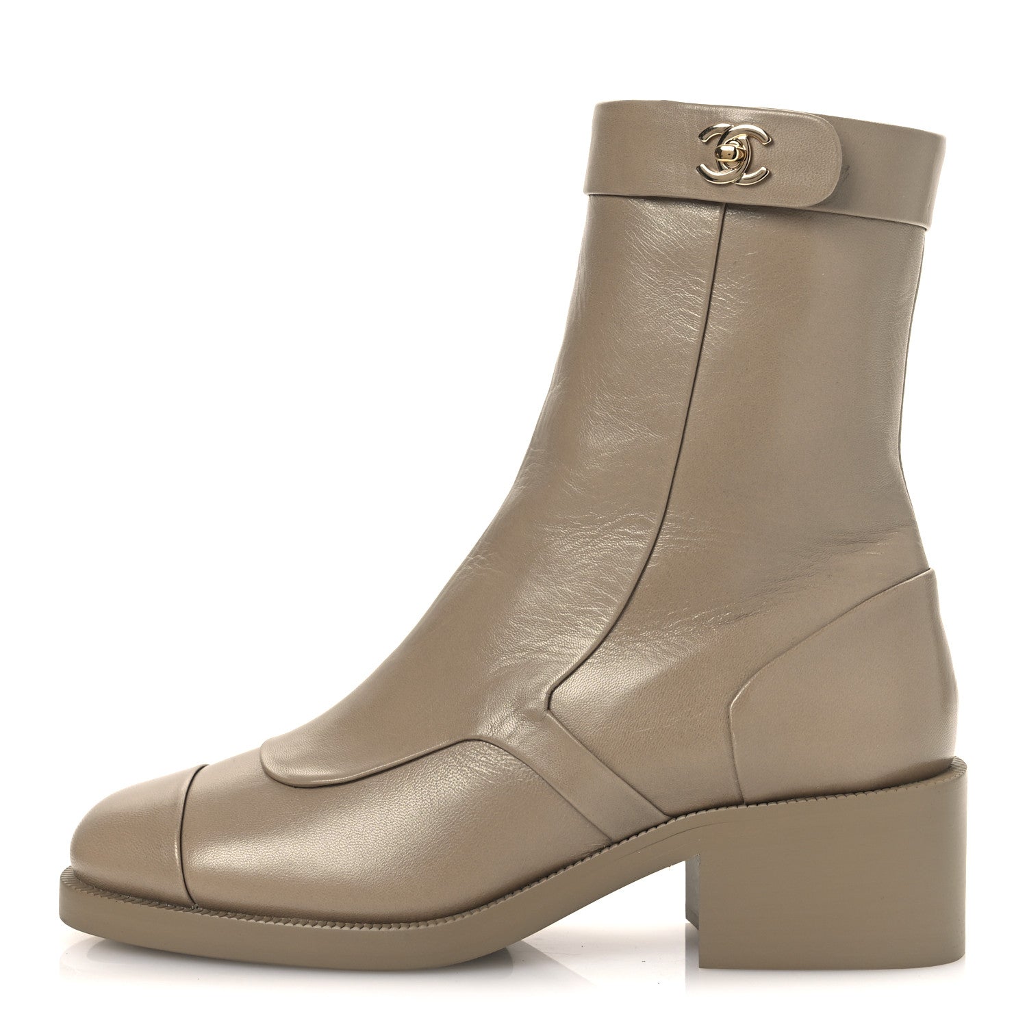 Shiny Goatskin Cap Toe Short Boots 37.5 Beige