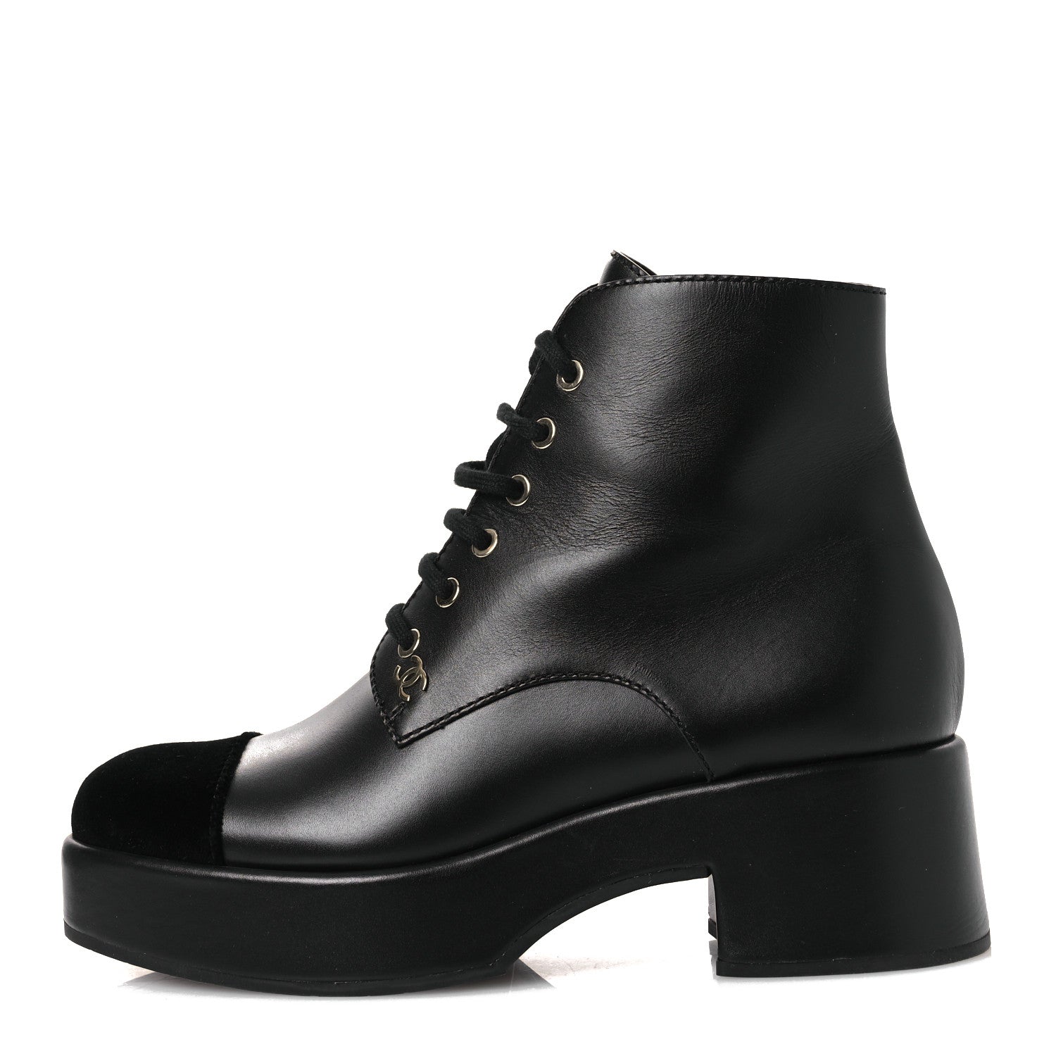 Calfskin Velvet CC Cap Toe Boots 40 Black