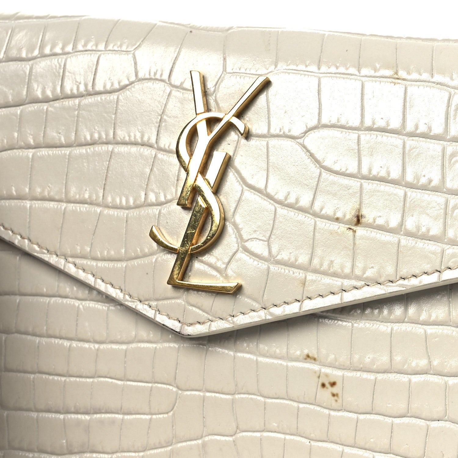 Calfskin Crocodile Embossed Monogram Uptown Baby Pouch Perle
