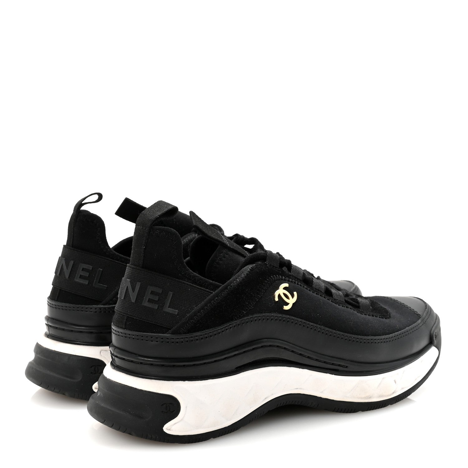 Velvet Calfskin Mixed Fibers CC Sneakers 38 Black