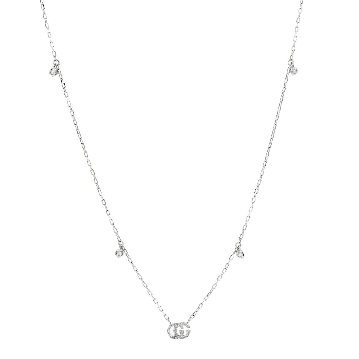 18K White Gold Diamond Running GG Pendant Necklace