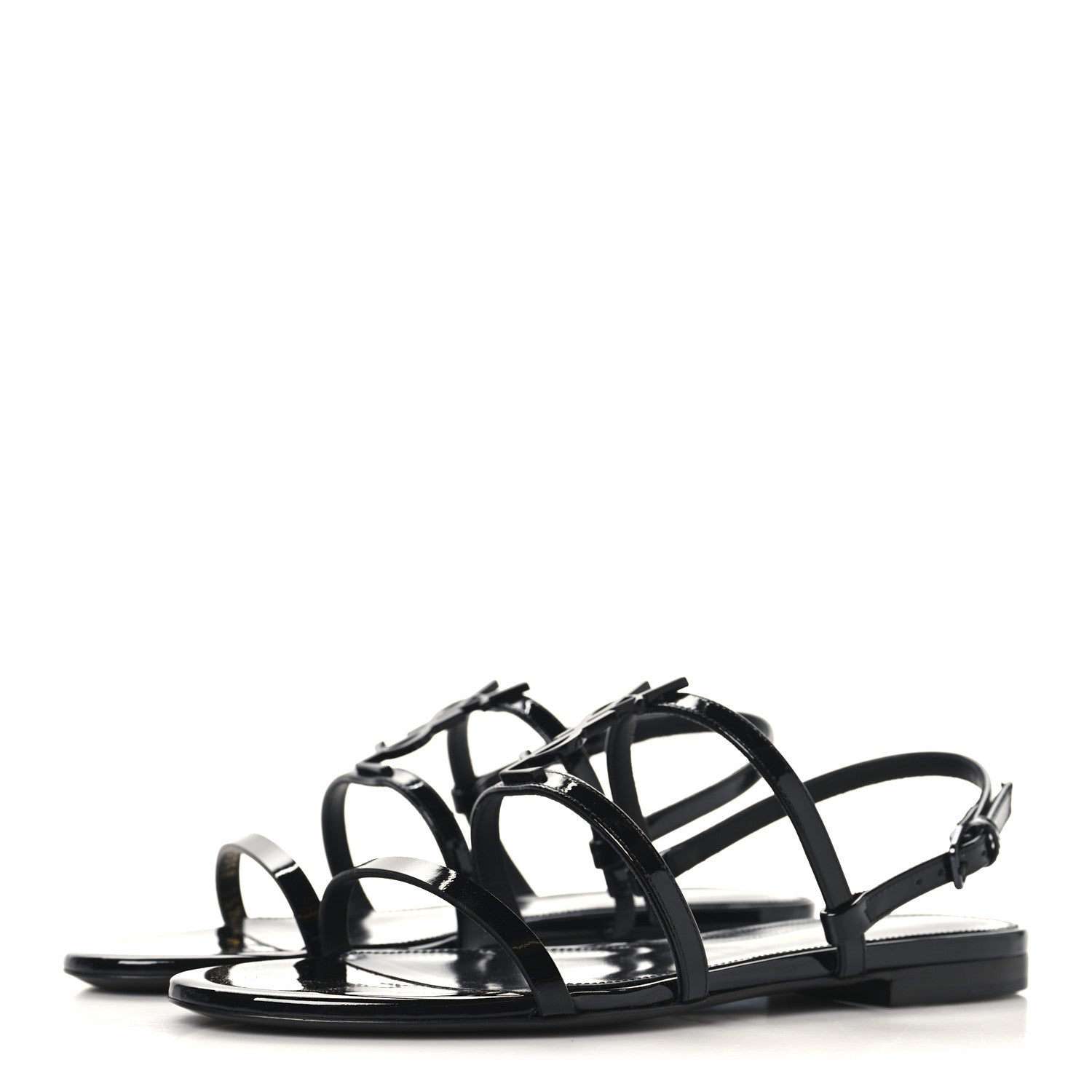 Patent Calfskin Cassandra Monogram Sandals 35.5 Black