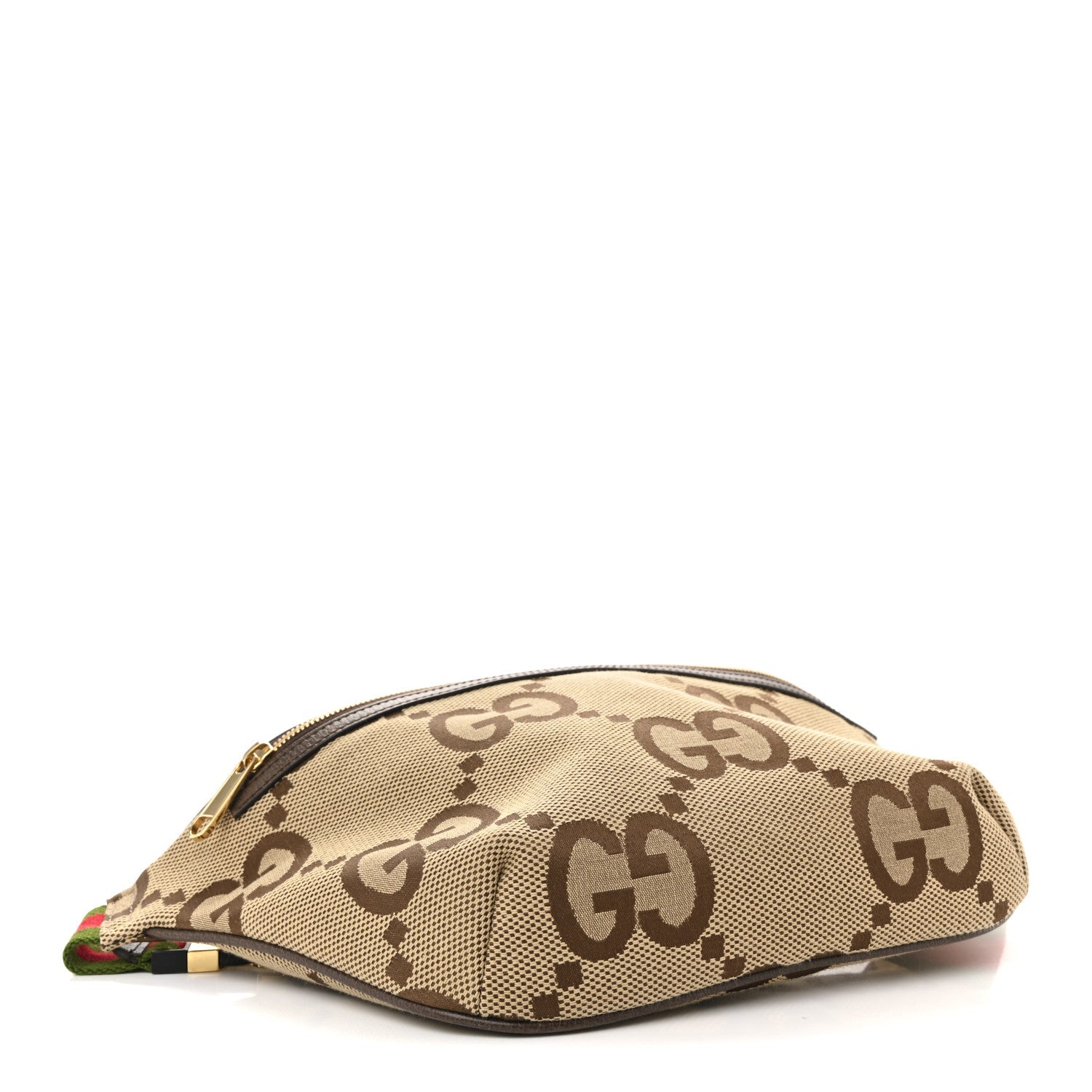 Monogram Jumbo GG Textured Dollar Calfskin Web Belt Bag Camel Ebony New Acero