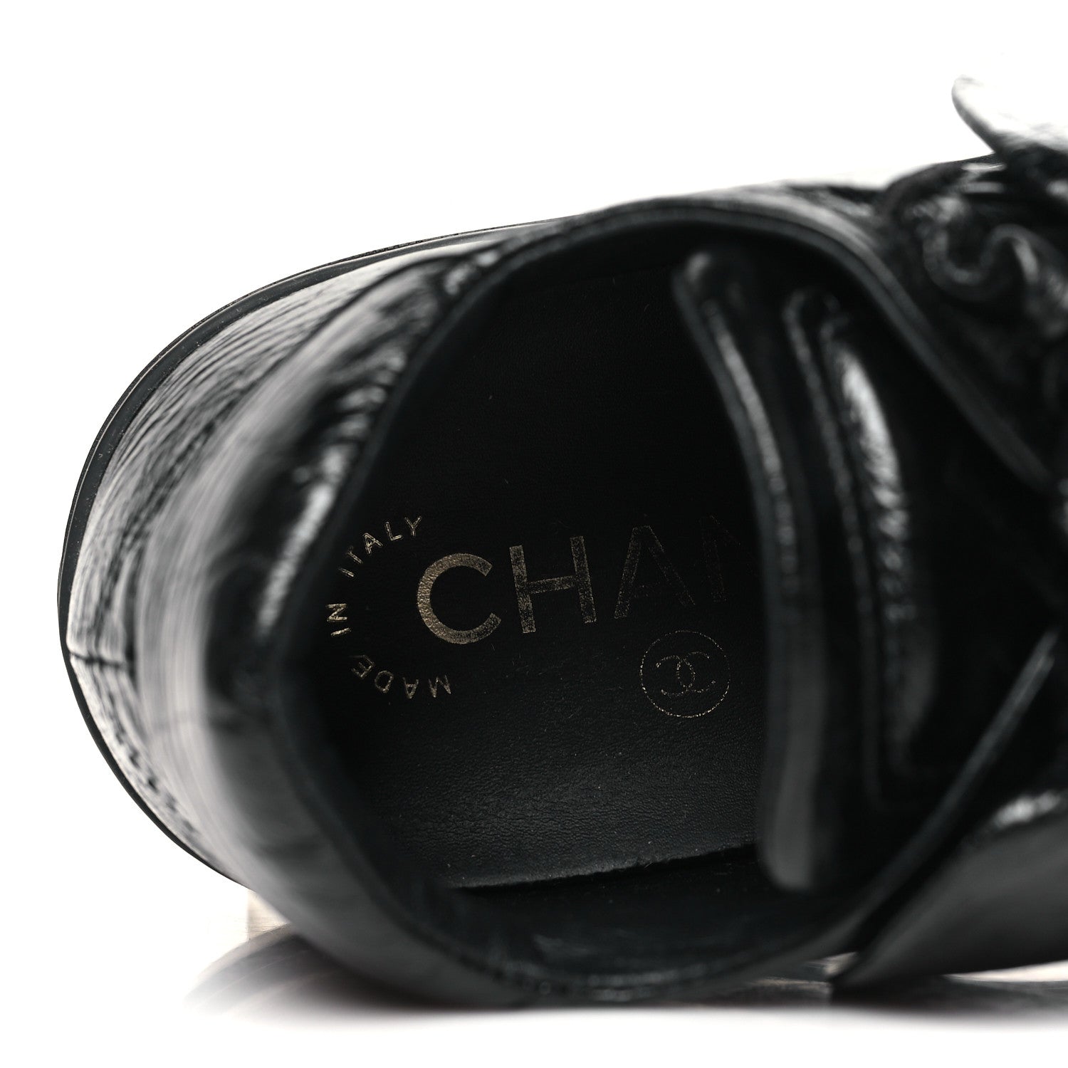 Crumpled Calfskin Womens CC Bow Sneakers 35.5 Black