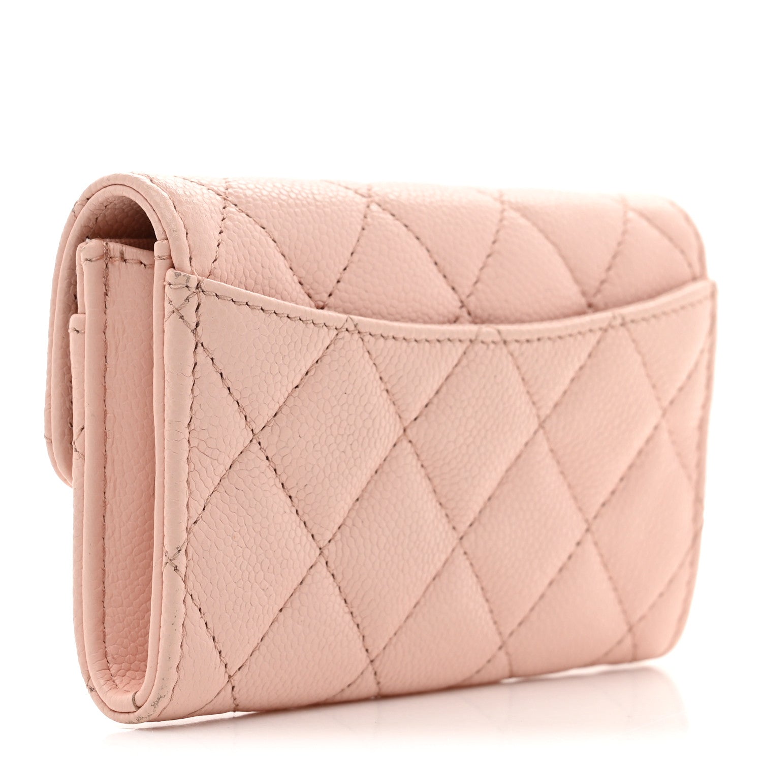 Caviar Quilted Flap Card Holder Wallet Light Pink