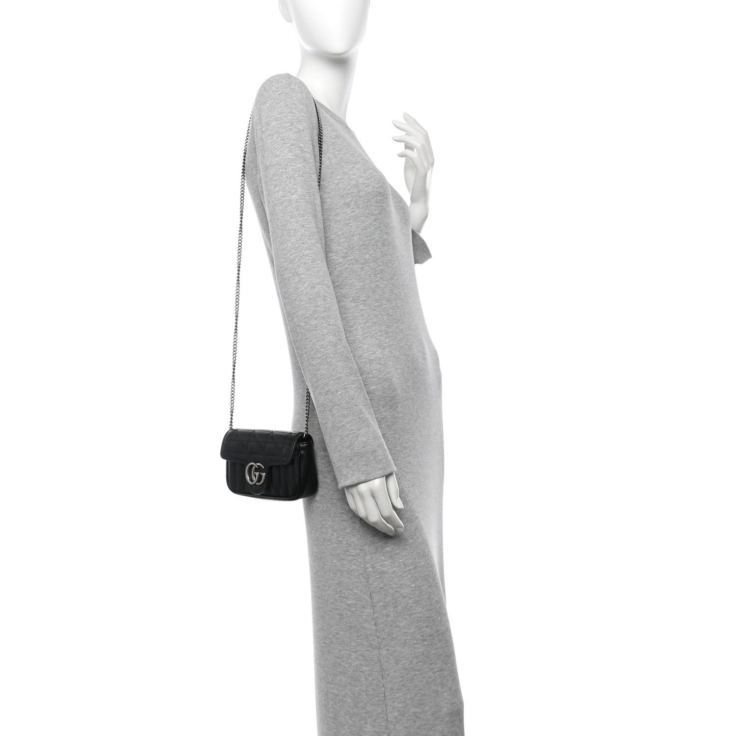 Calfskin Matelasse Aria Super Mini GG Marmont Shoulder Bag Black