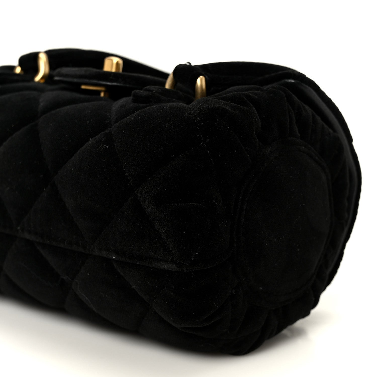 Velvet Quilted Mini Top Handle Flap Black
