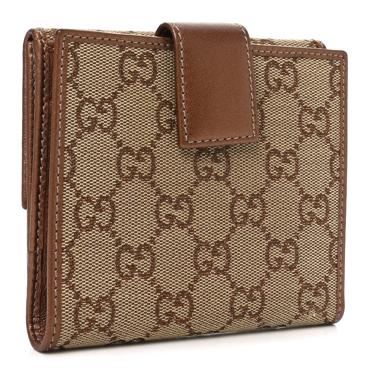 Metallic Calfskin Monogram Lovely Heart French Flap Wallet Bronze