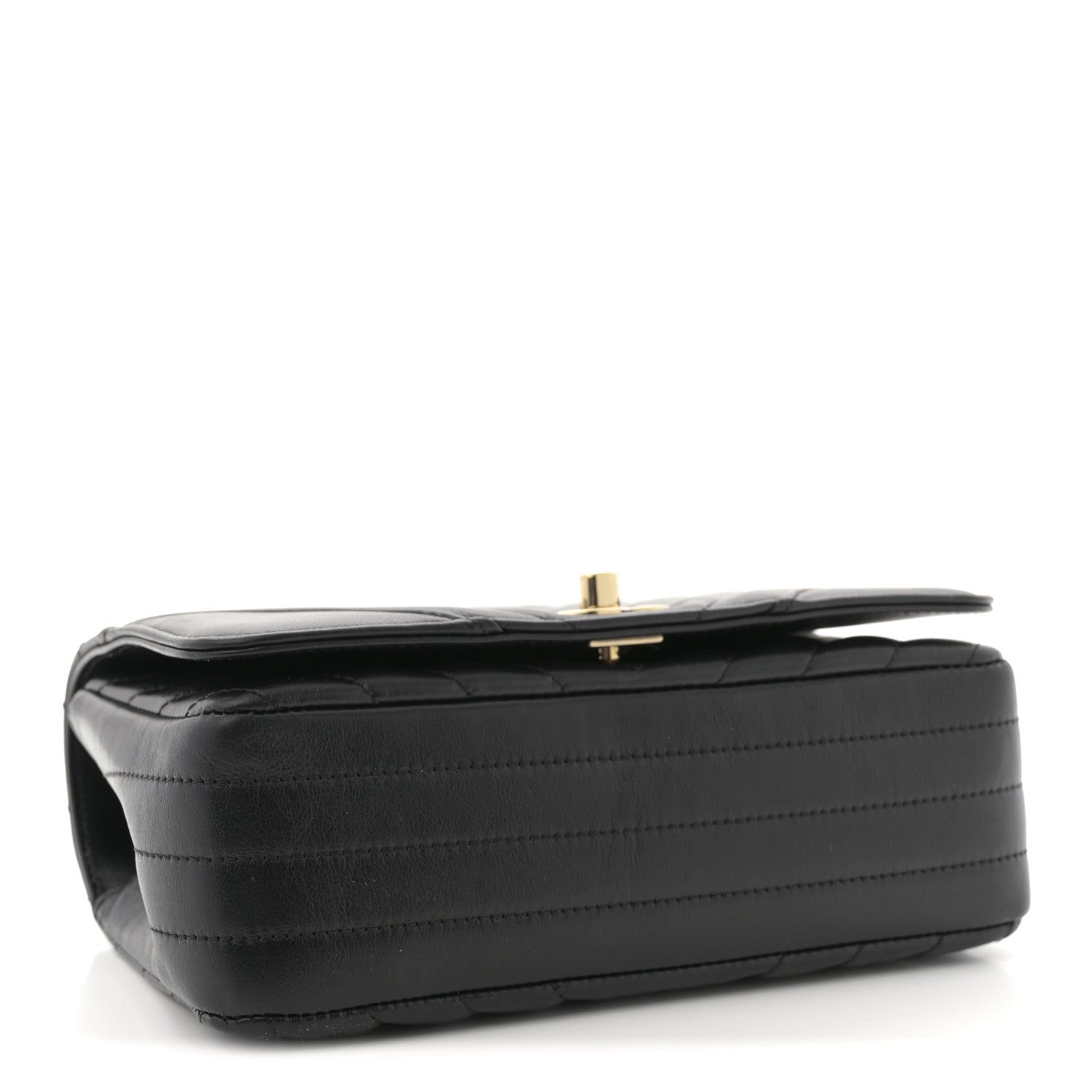 Calfskin Chevron Quilted Mini Statement Flap Black