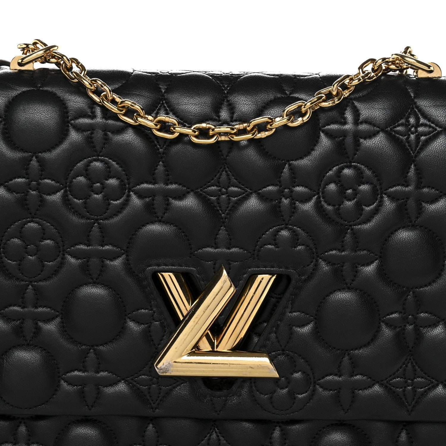 Lambskin Flower Quilted Twist Shoulder Bag GM Black