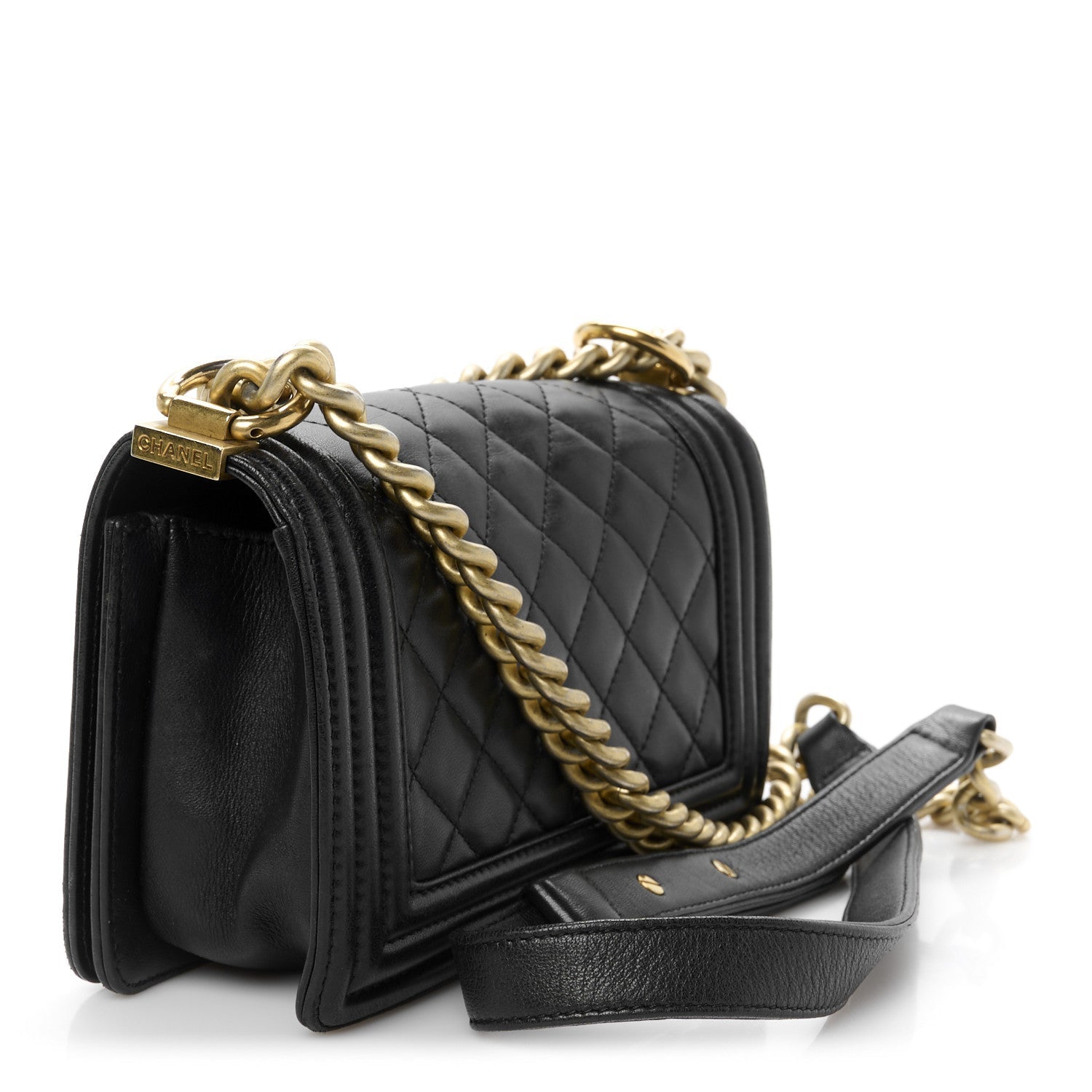Lambskin Quilted Small Boy Flap Black