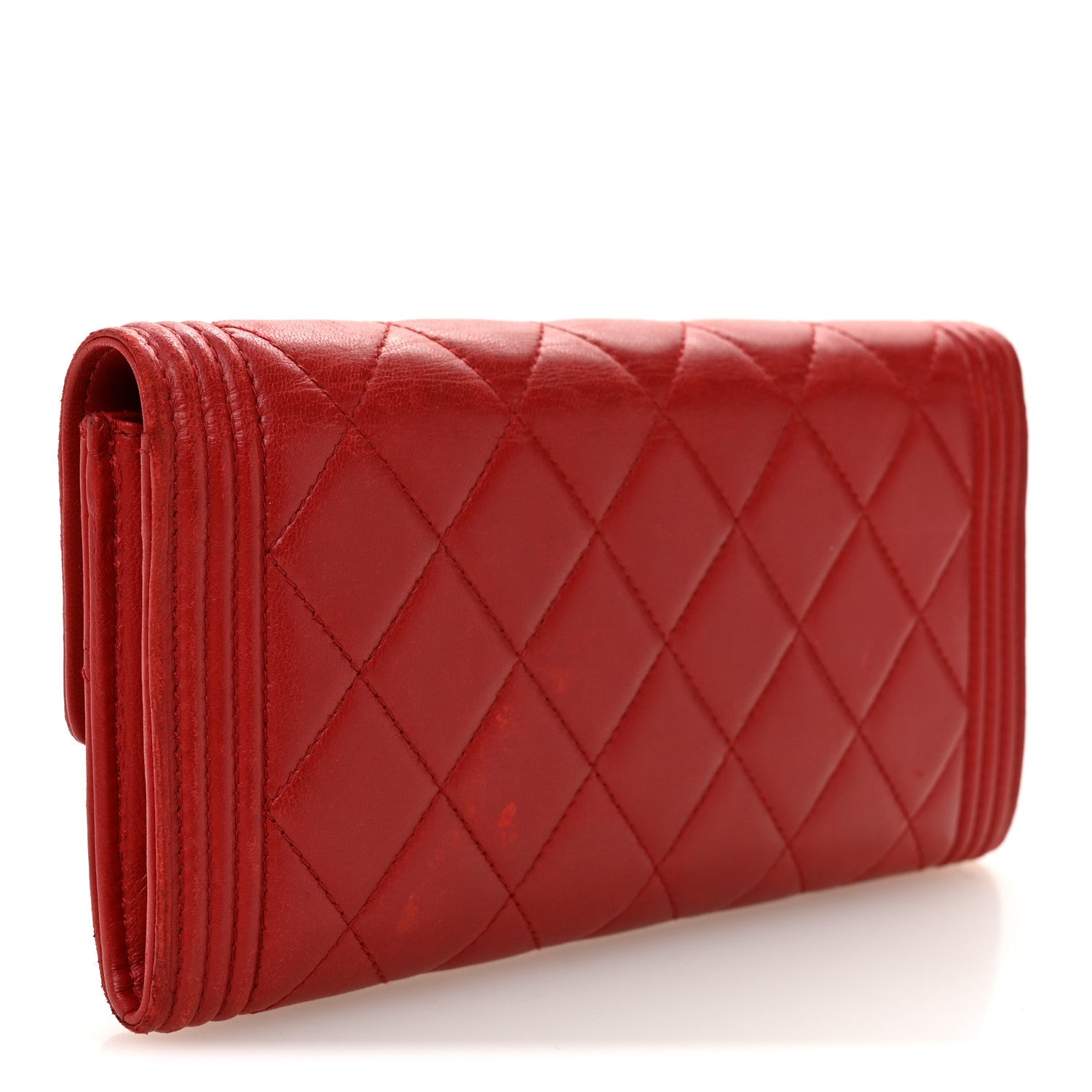 Lambskin Quilted Boy Flap Wallet Red