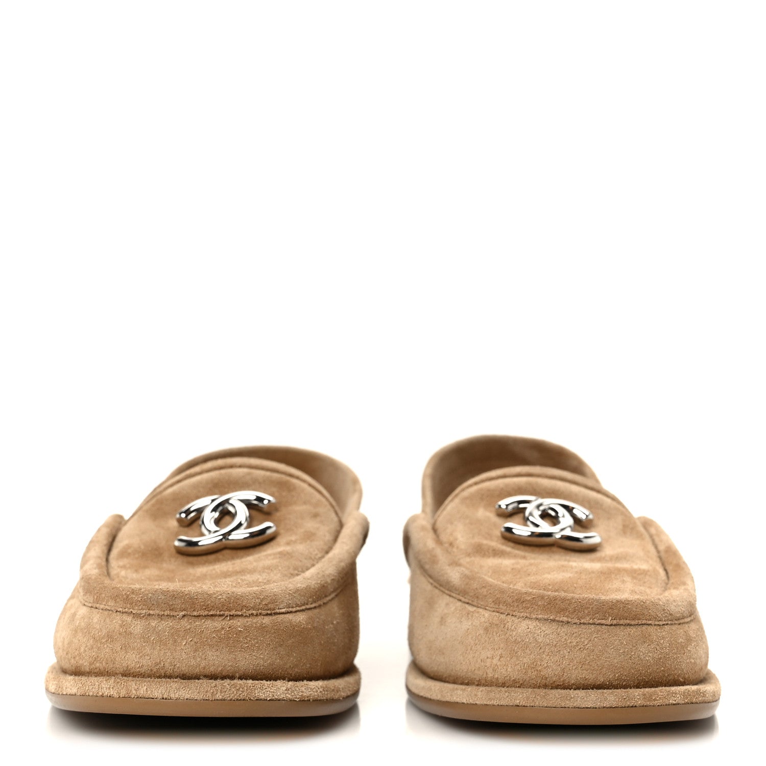 Suede Calfskin CC Slingback Loafers 35 Dark Beige