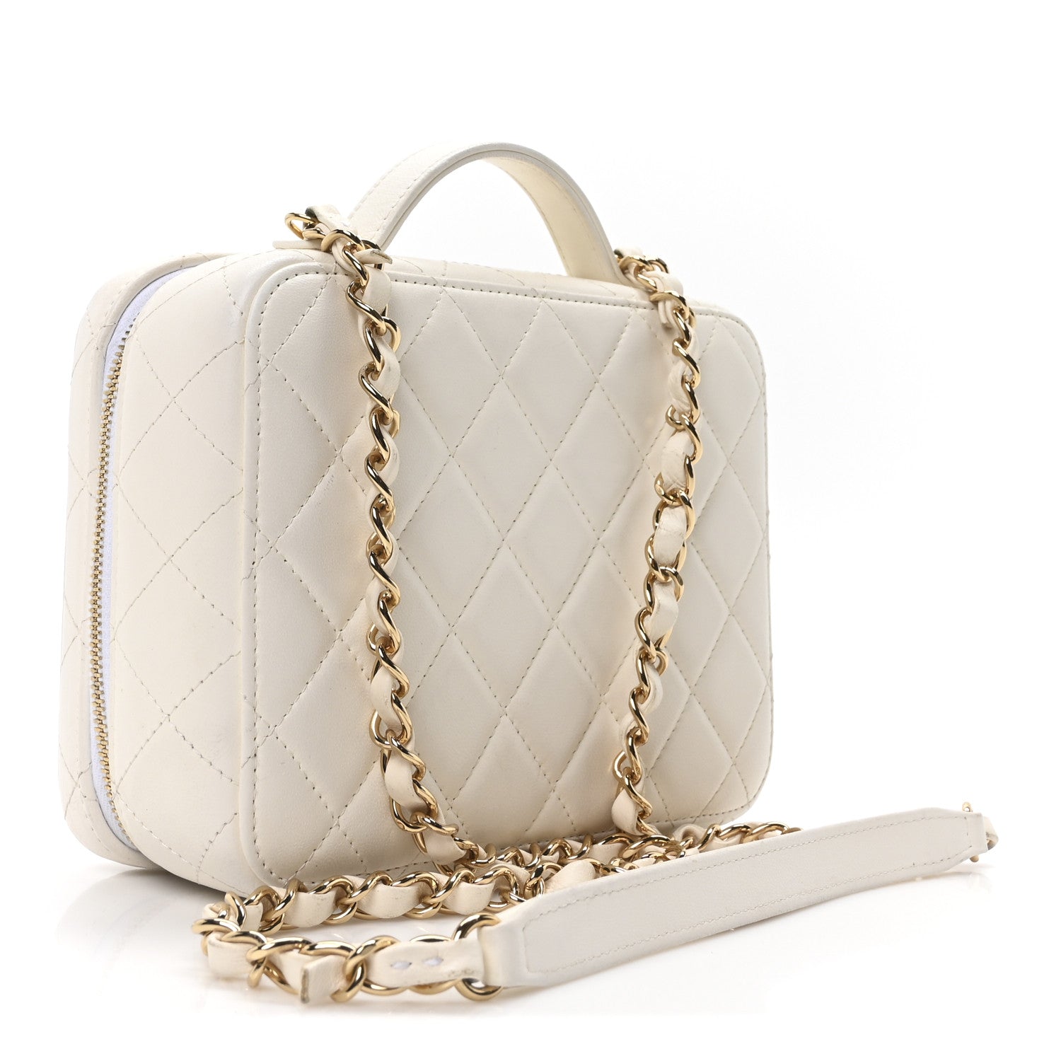 Lambskin Quilted Golden Plate Vanity Case White Gold