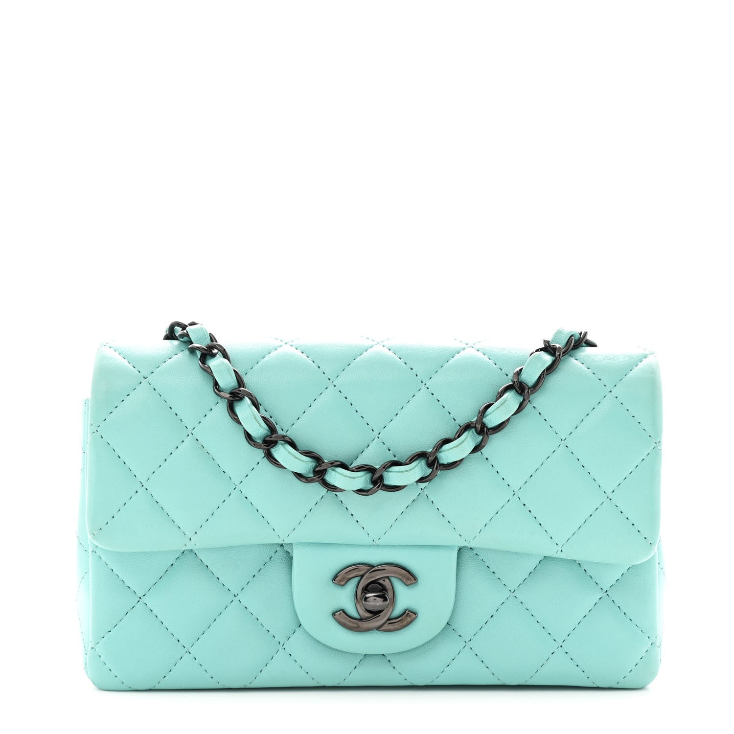 Lambskin Quilted Mini Rectangular Flap Turquoise