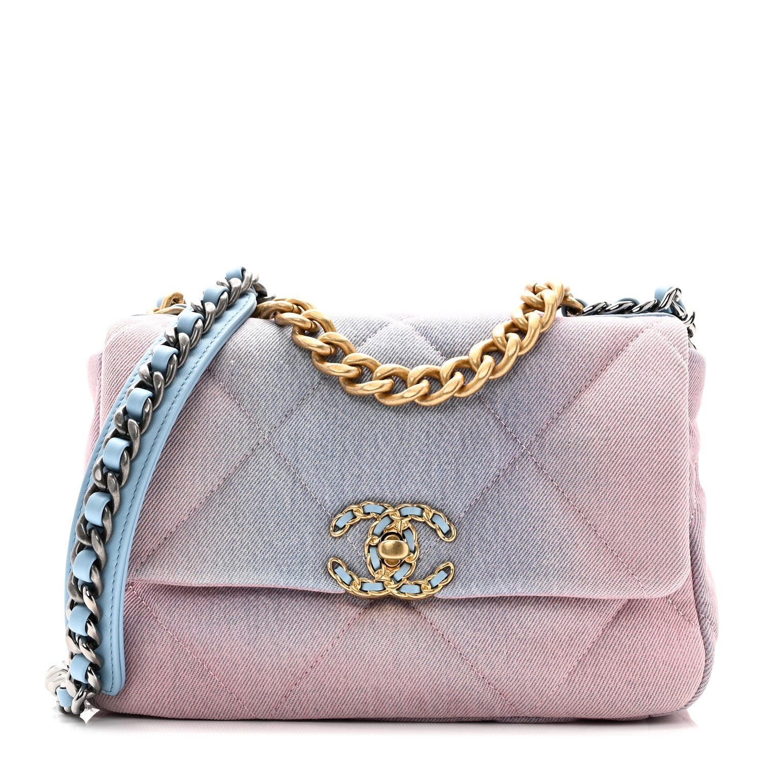 Denim Quilted Medium Chanel 19 Flap Blue Pink