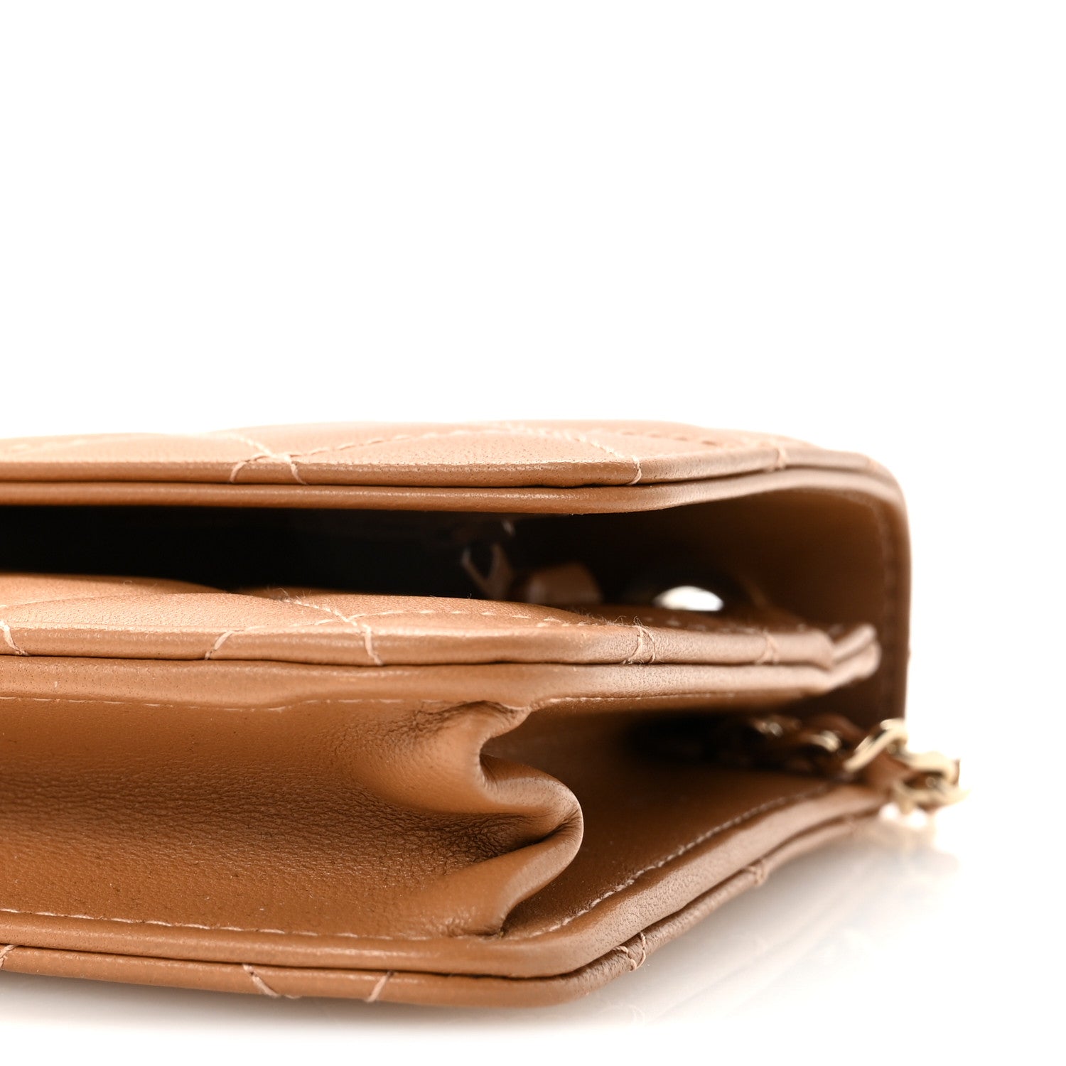Lambskin Quilted Trendy CC Wallet On Chain WOC Camel