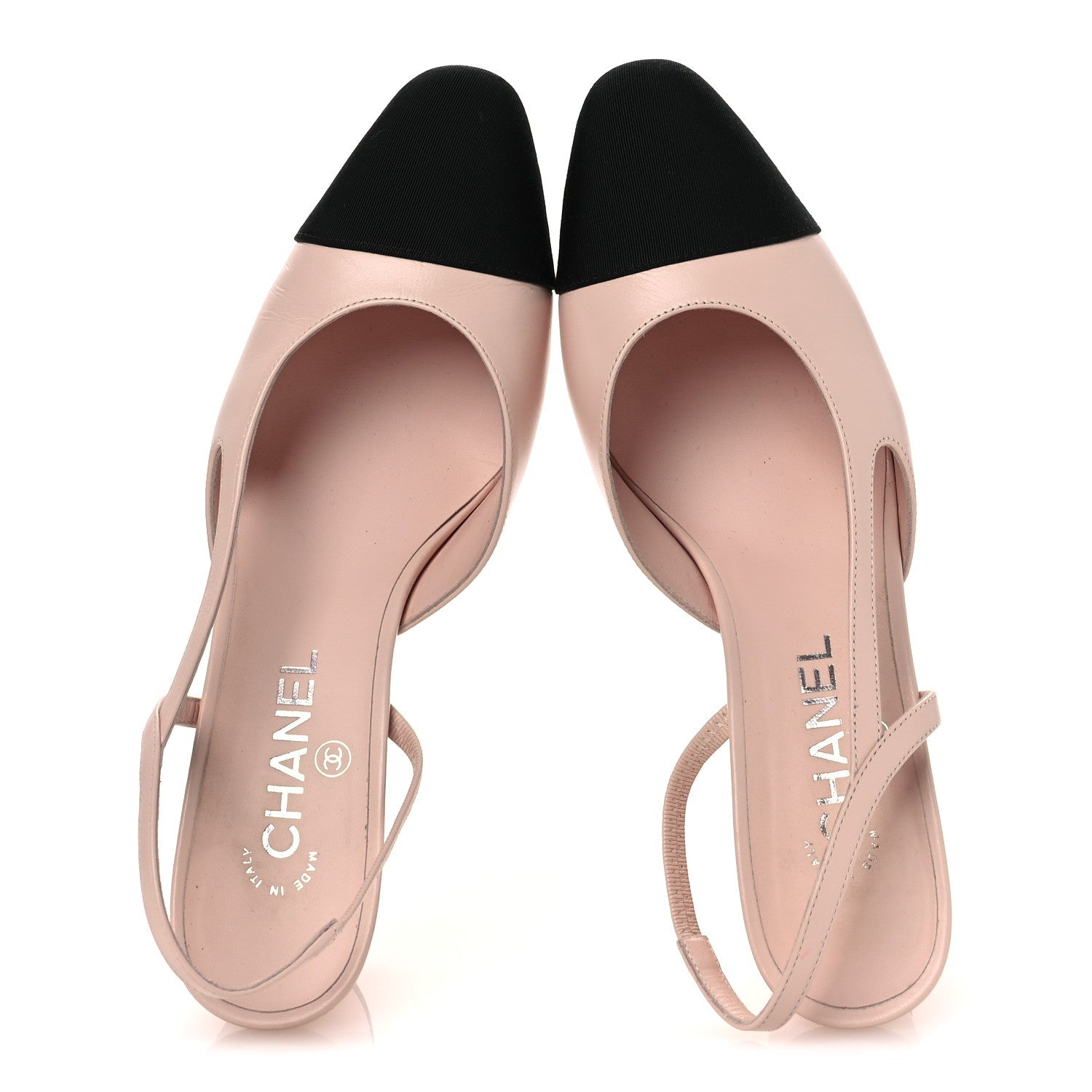 Calfskin Grosgrain Cap Toe CC Slingback Pumps 39 Light Pink Black