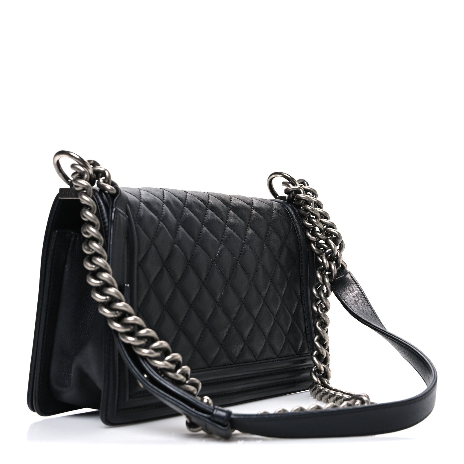 Lambskin Quilted Medium Boy Flap Black