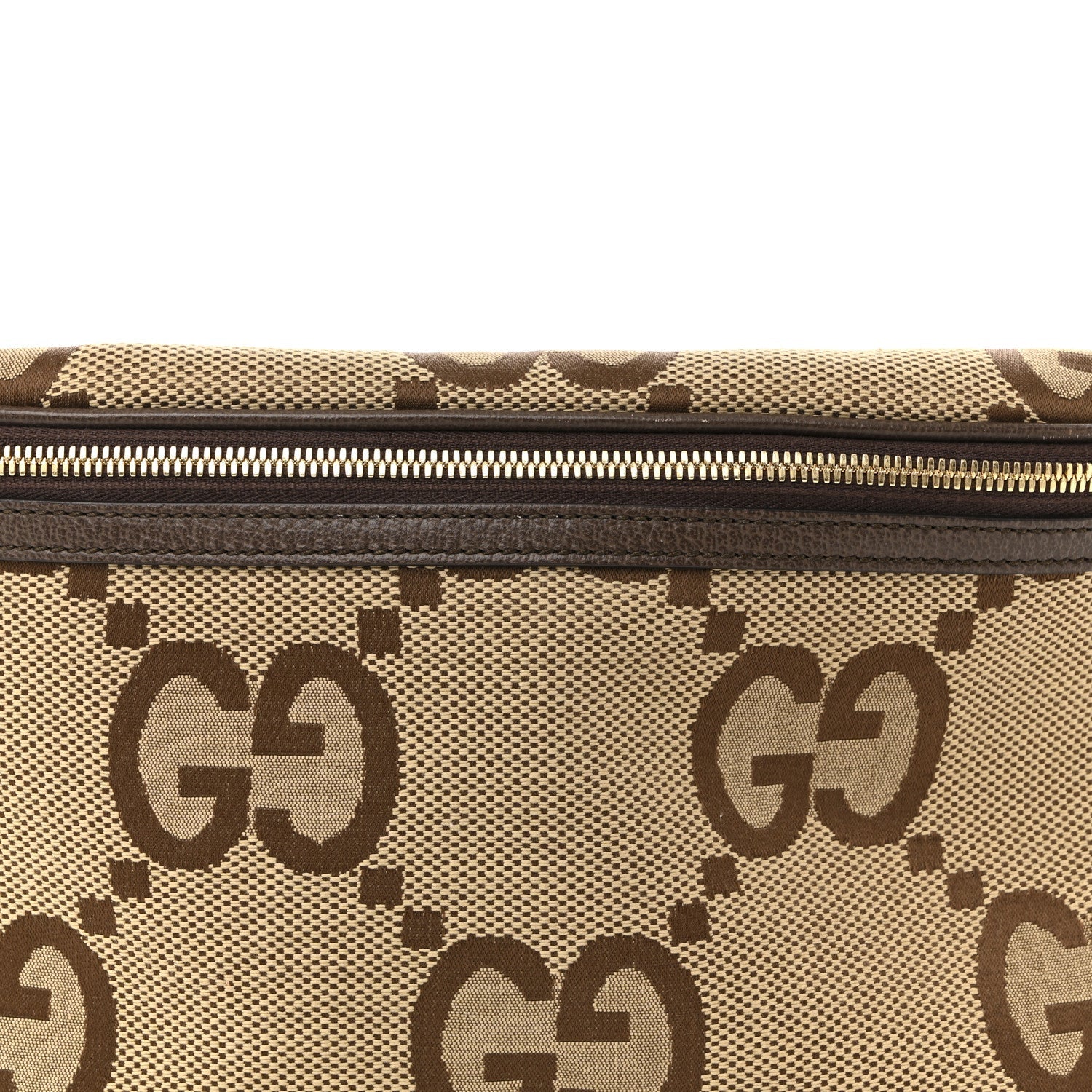 Monogram Jumbo GG Textured Dollar Calfskin Web Belt Bag Camel Ebony New Acero