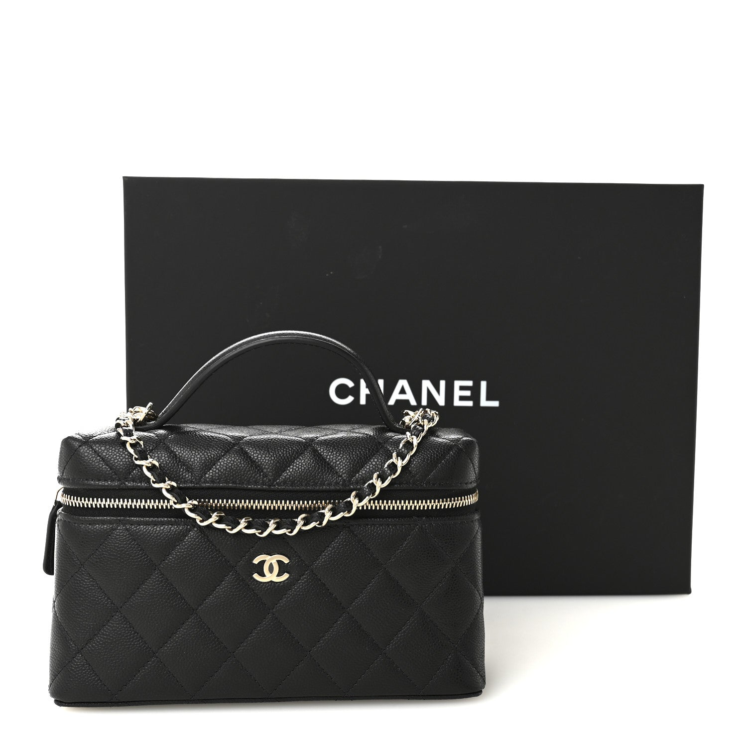 Caviar Quilted Top Handle Slim Vanity With Chain Black