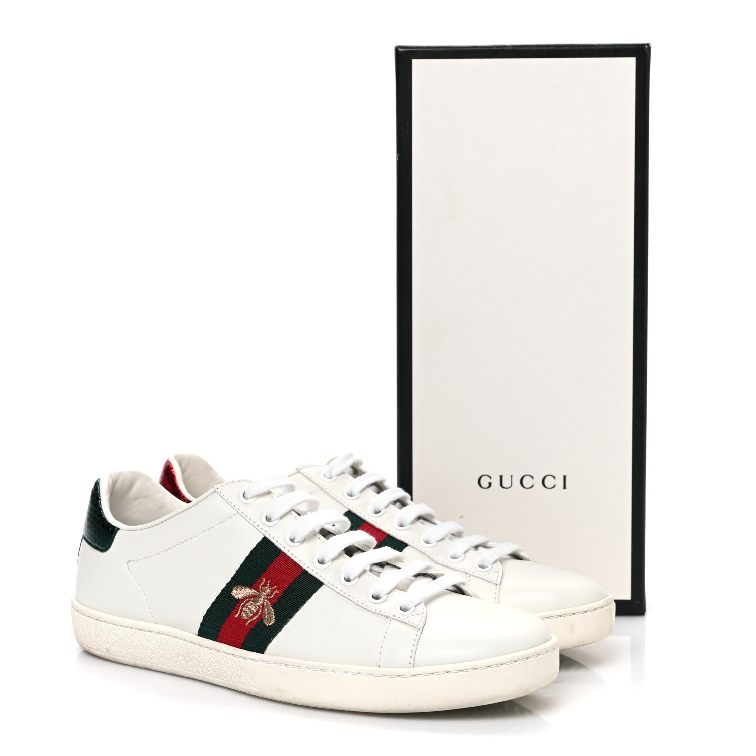 Calfskin Ayers Bee Embroidered Womens Ace Sneakers 39 White Red Flame Green