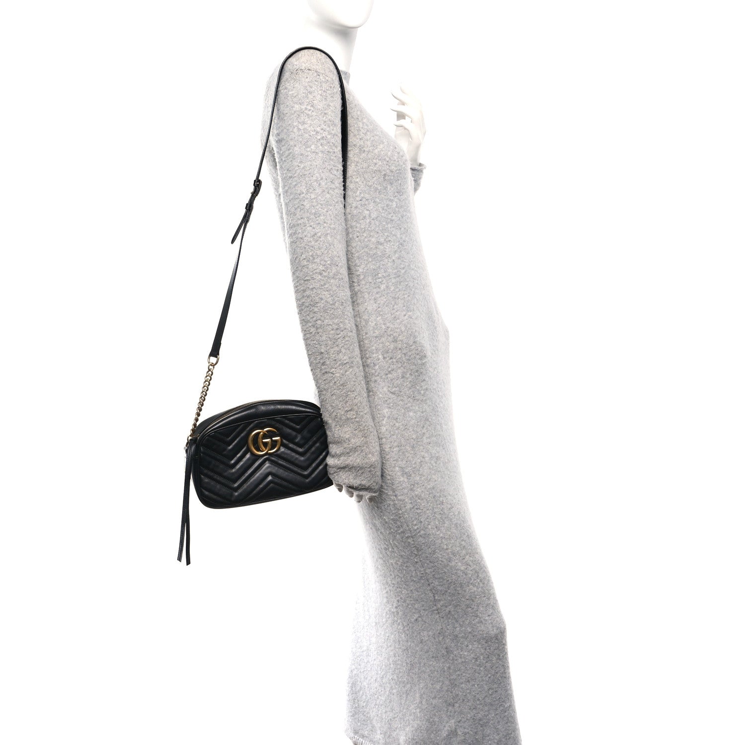 Calfskin Matelasse Small GG Marmont Chain Shoulder Bag Black