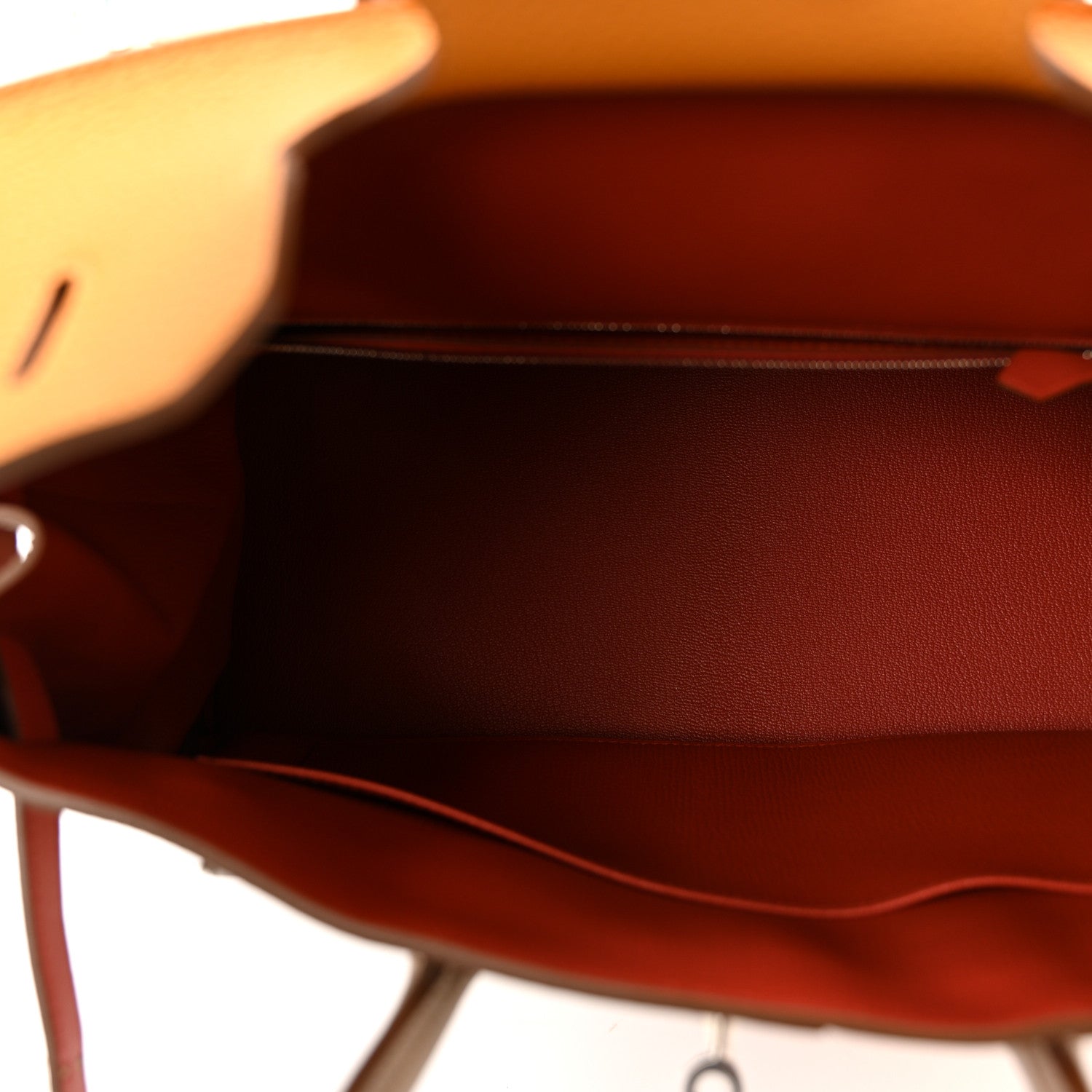 Taurillon Clemence Swift Tri-Color Birkin 35 Sanguine Gris Tourterelle Moutarde