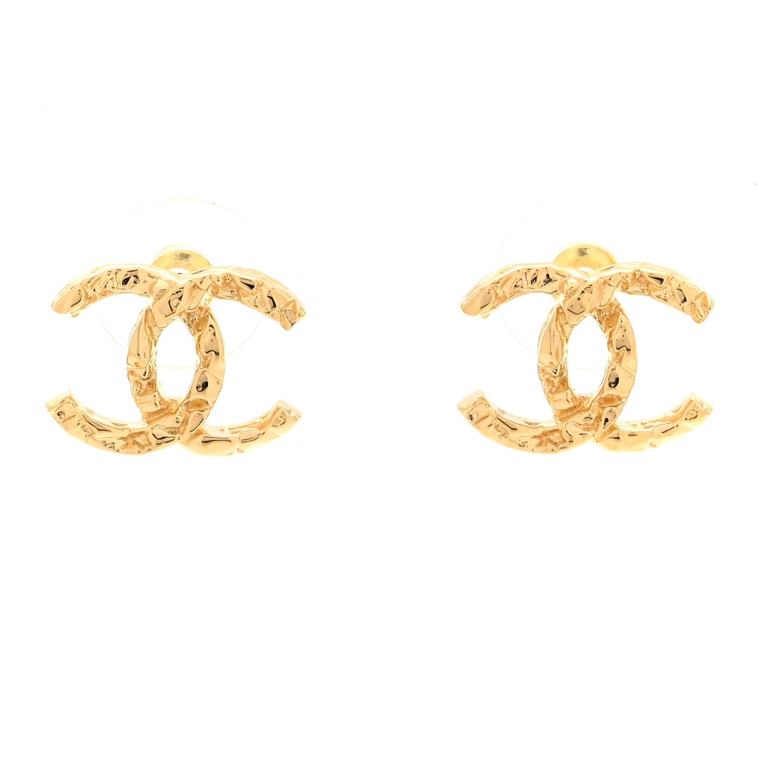 Metal Textured CC Earrings Gold