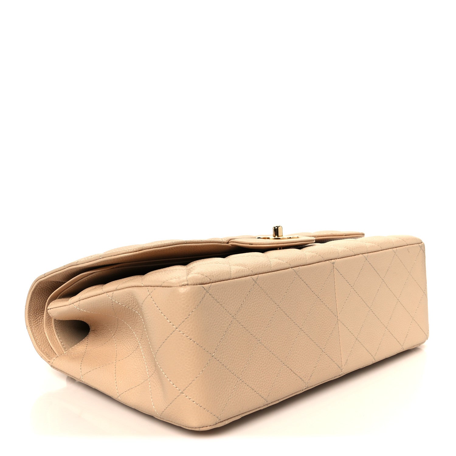 Caviar Quilted Jumbo Double Flap Beige Clair