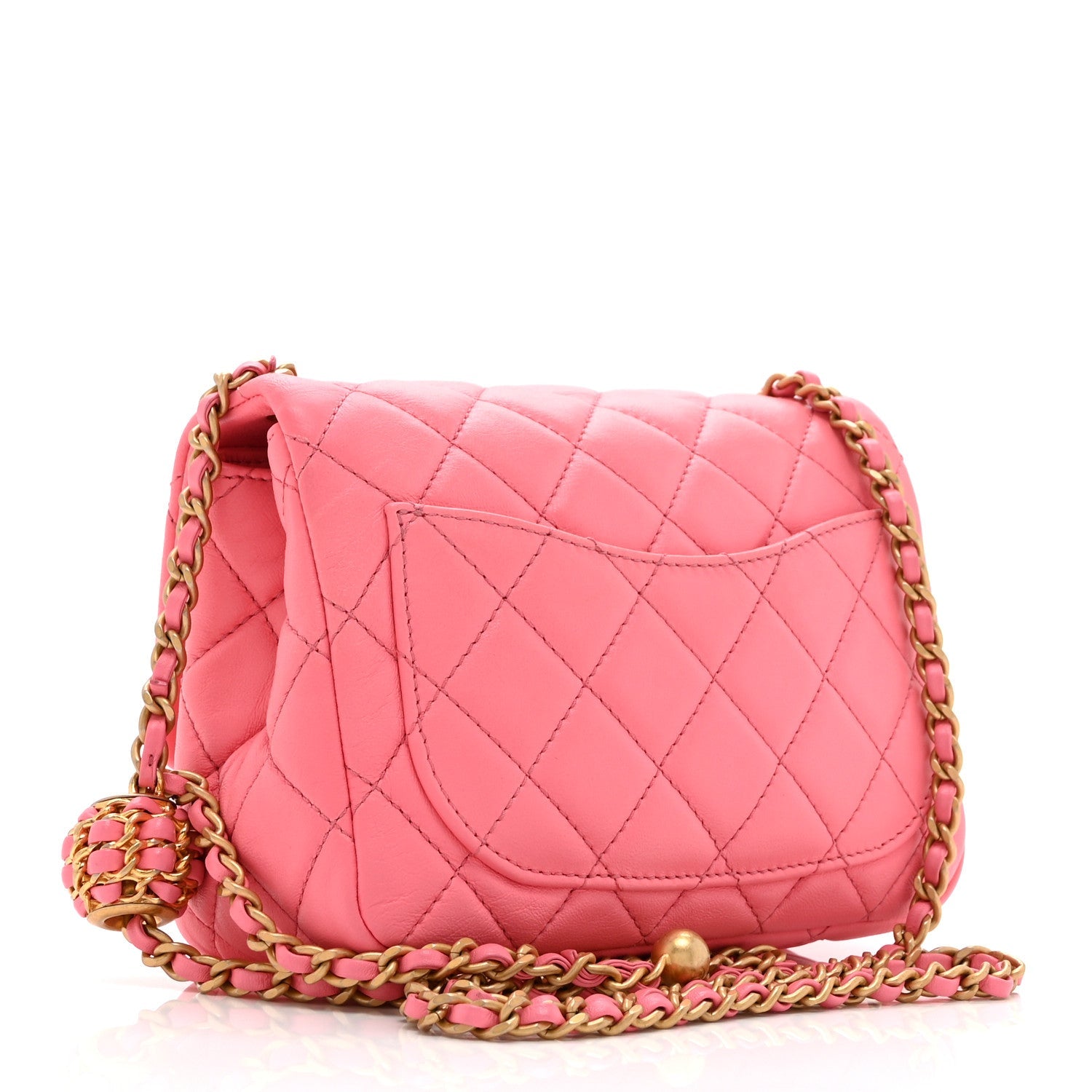 Lambskin Quilted Mini Pearl Crush Flap Pink