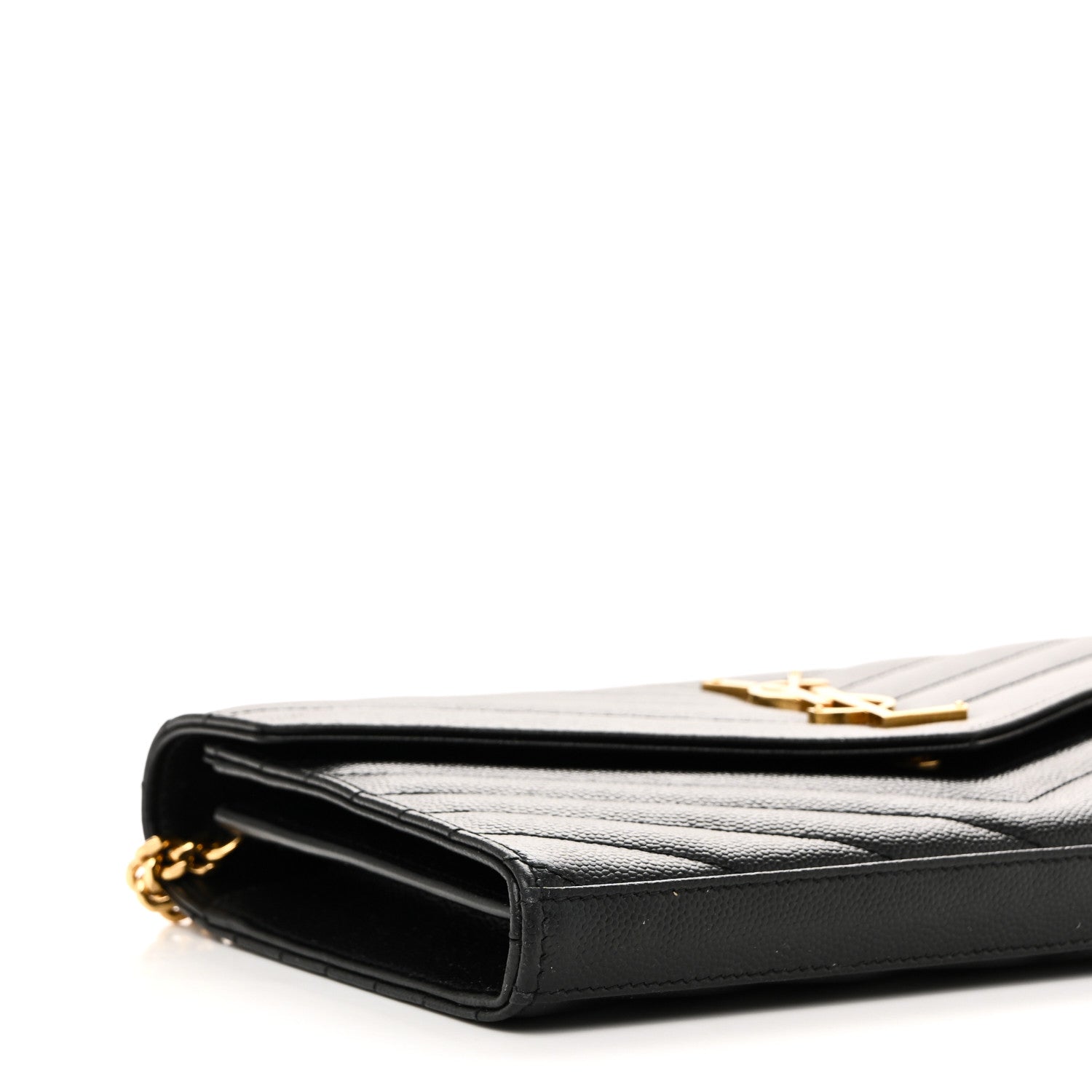 Grain De Poudre Matelasse Chevron Monogram Chain Wallet Black