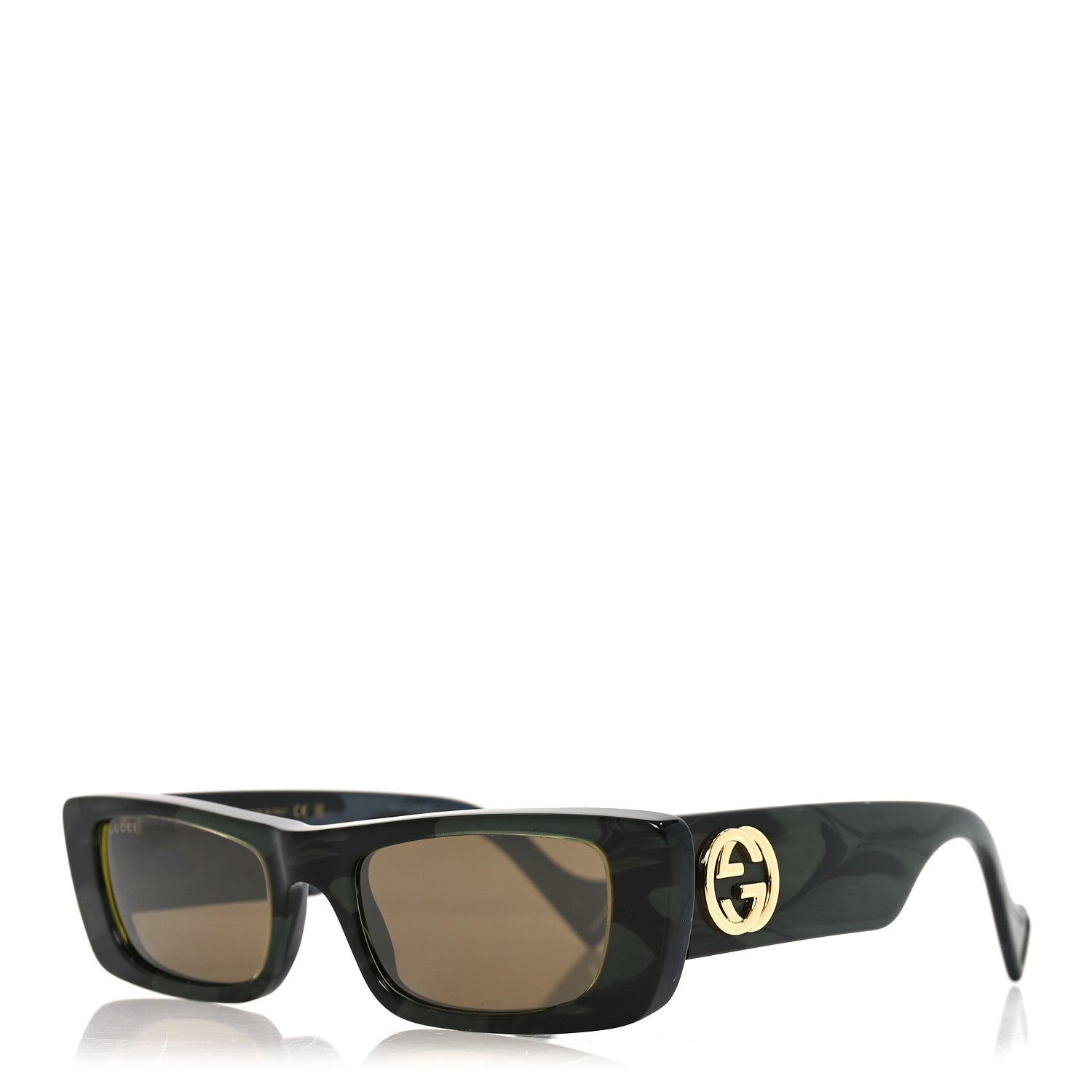 Acetate Rectangular Sunglasses GG0516S Green Bronze