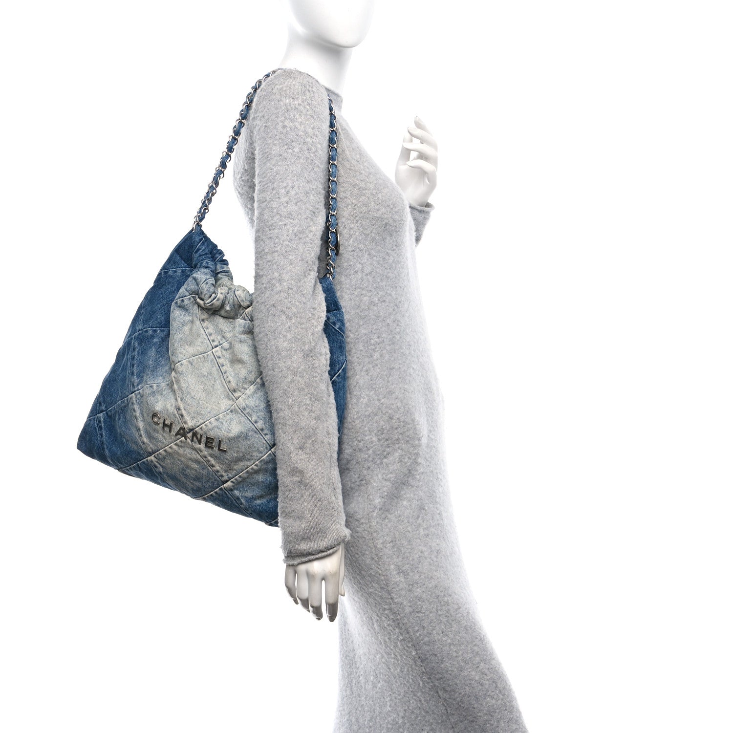 Denim Quilted Chanel 22 Blue