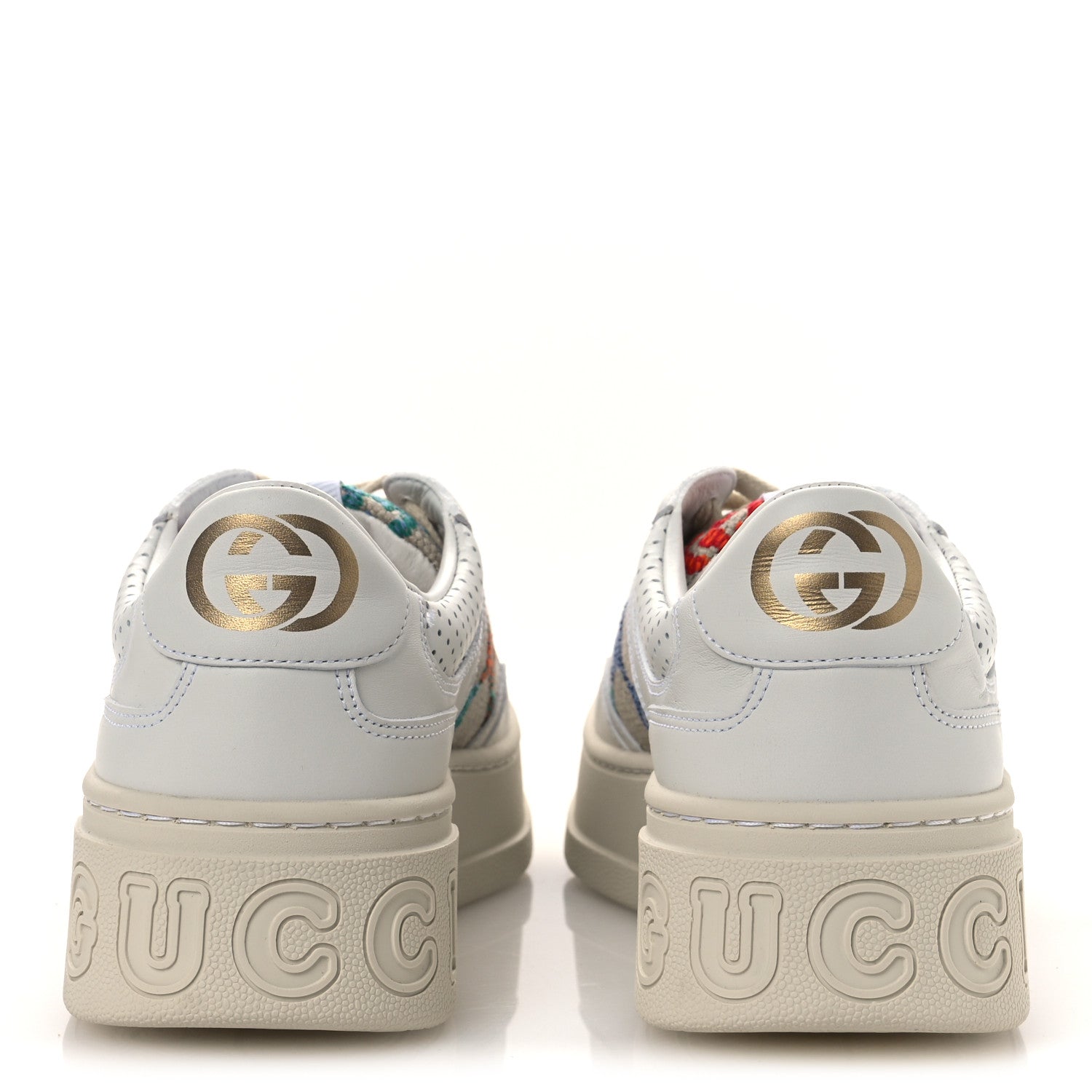 Dali Soft Calfskin GG Tennis Embossed Perforated Womens Platform 55mm Sneakers 38.5 White Multicolor