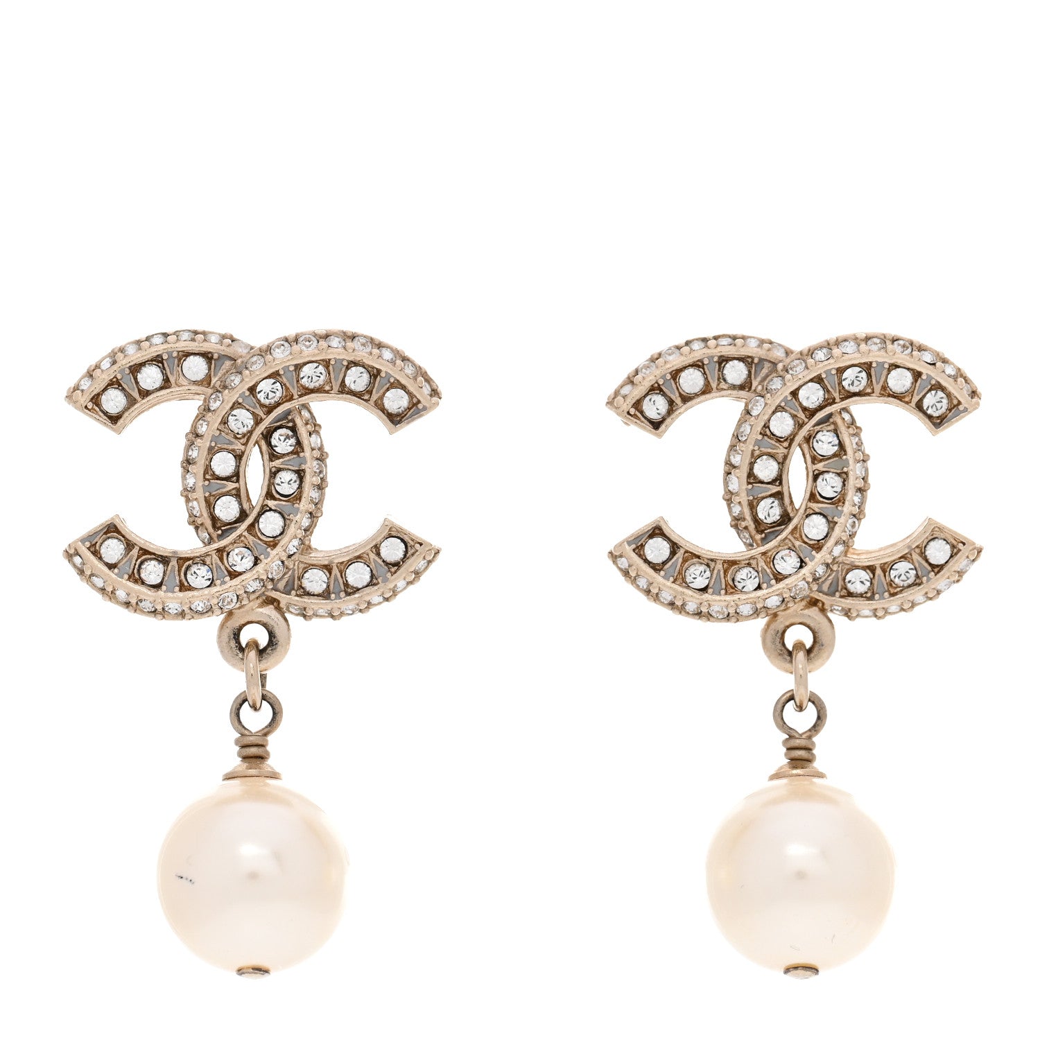 Crystal Timeless CC Pearl Drop Earrings Light Gold