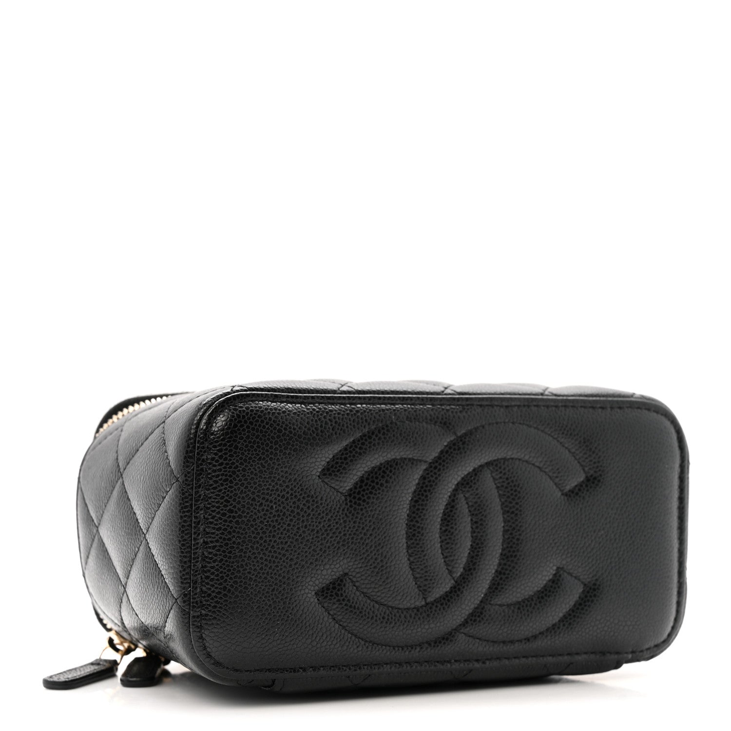 Caviar Quilted Small Vanity Case With Chain Black